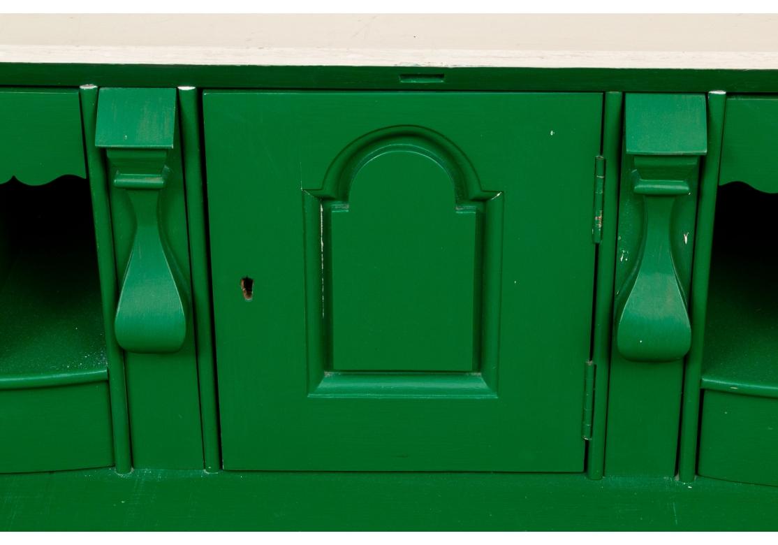 Slant Front Pine Chest Paint Decorated In White And Green For Sale 1