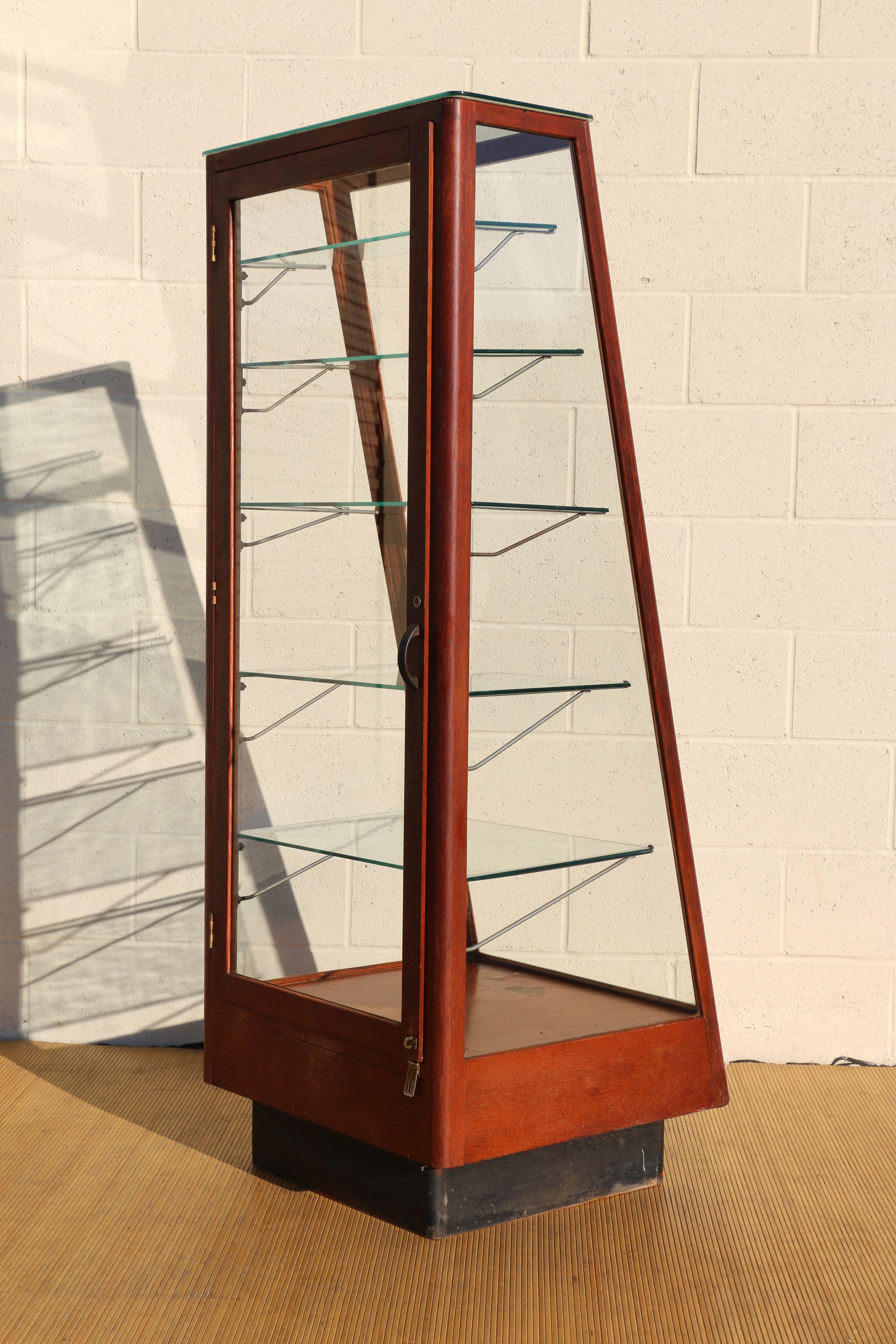 Glass Slant Front Upright Store Display Case For Sale