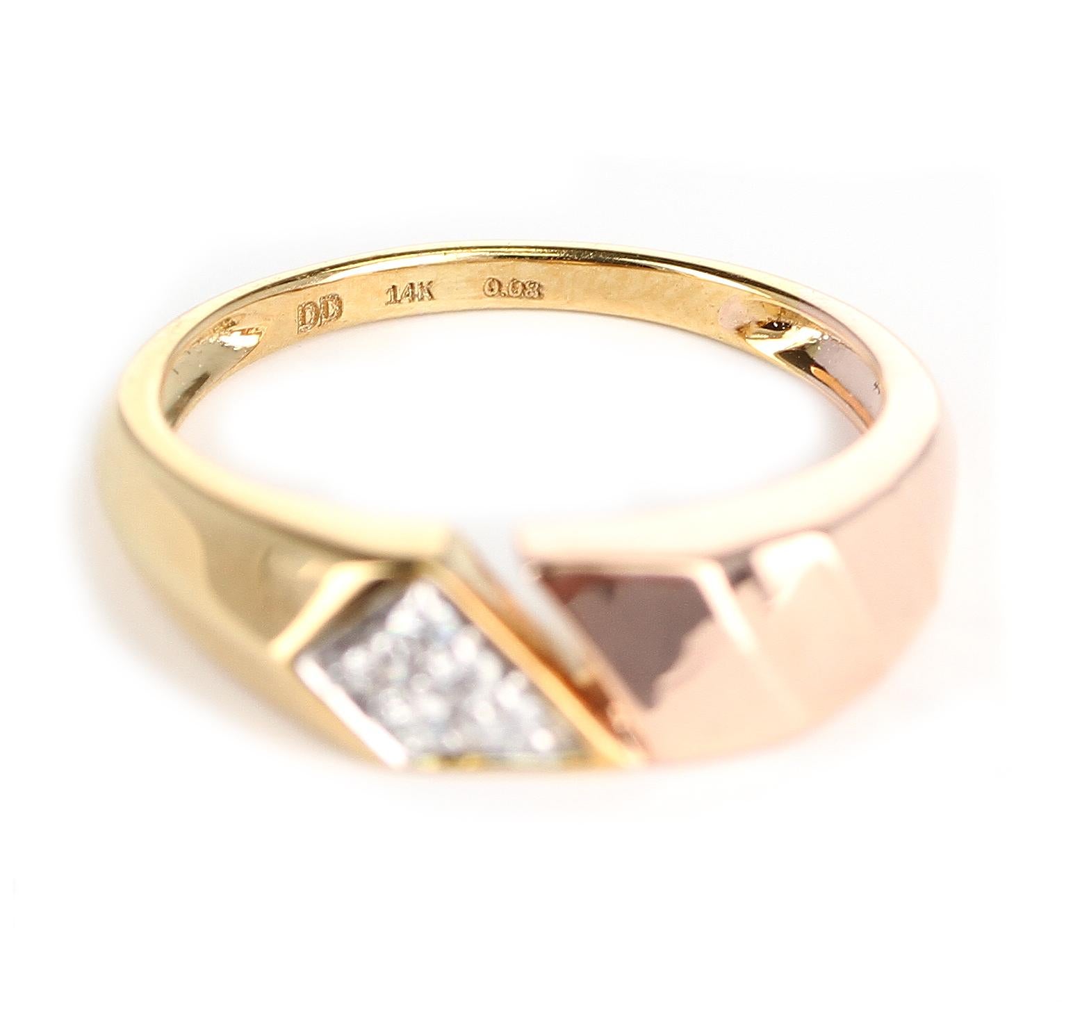 Round Cut Chic Open Two-Tone Yellow and Rose Gold 14 Karat Diamond Ring