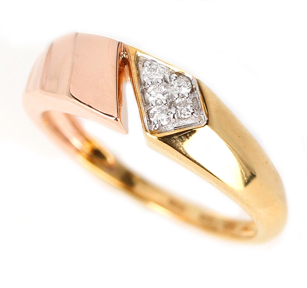 Chic Open Two-Tone Yellow and Rose Gold 14 Karat Diamond Ring In New Condition In New York, NY