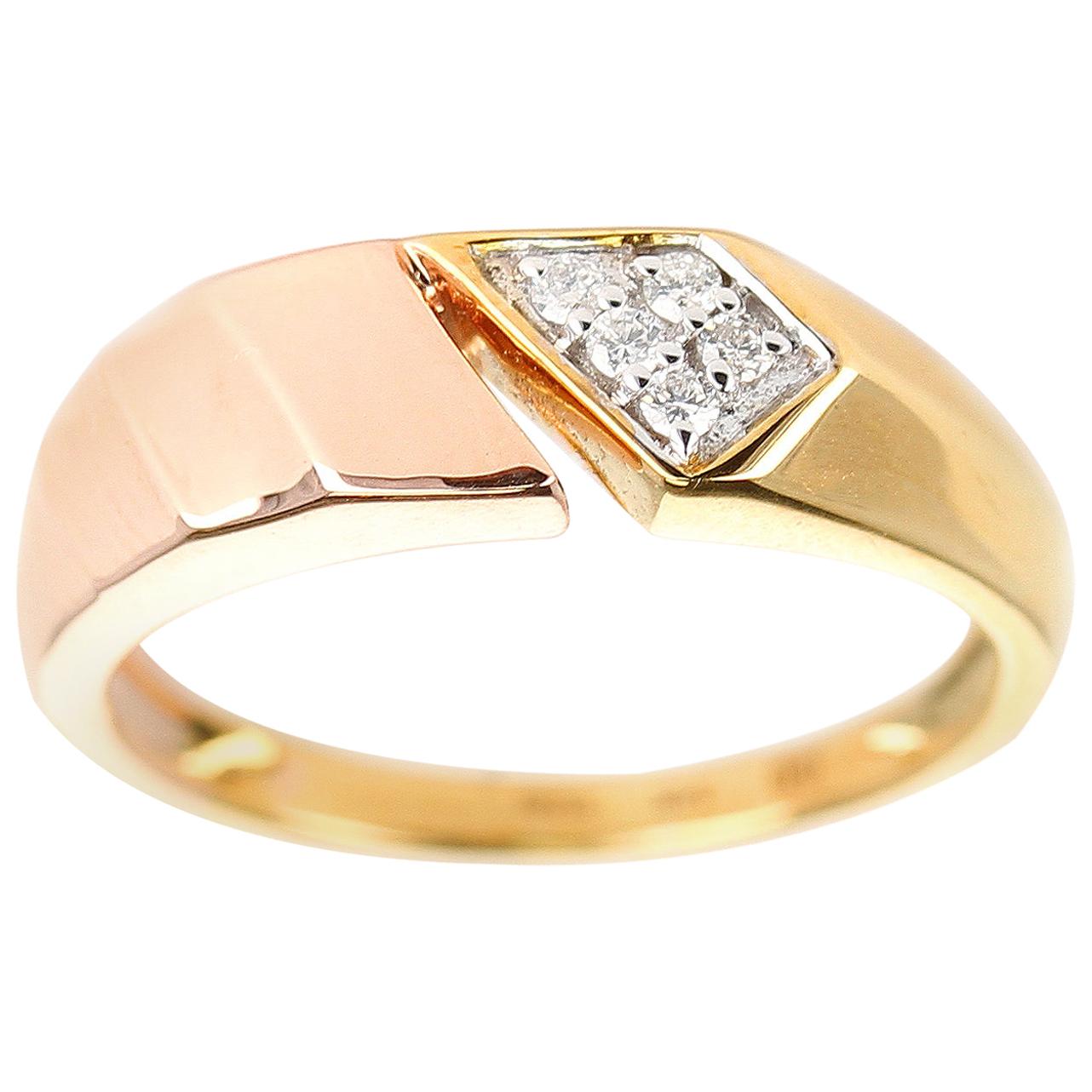 Chic Open Two-Tone Yellow and Rose Gold 14 Karat Diamond Ring