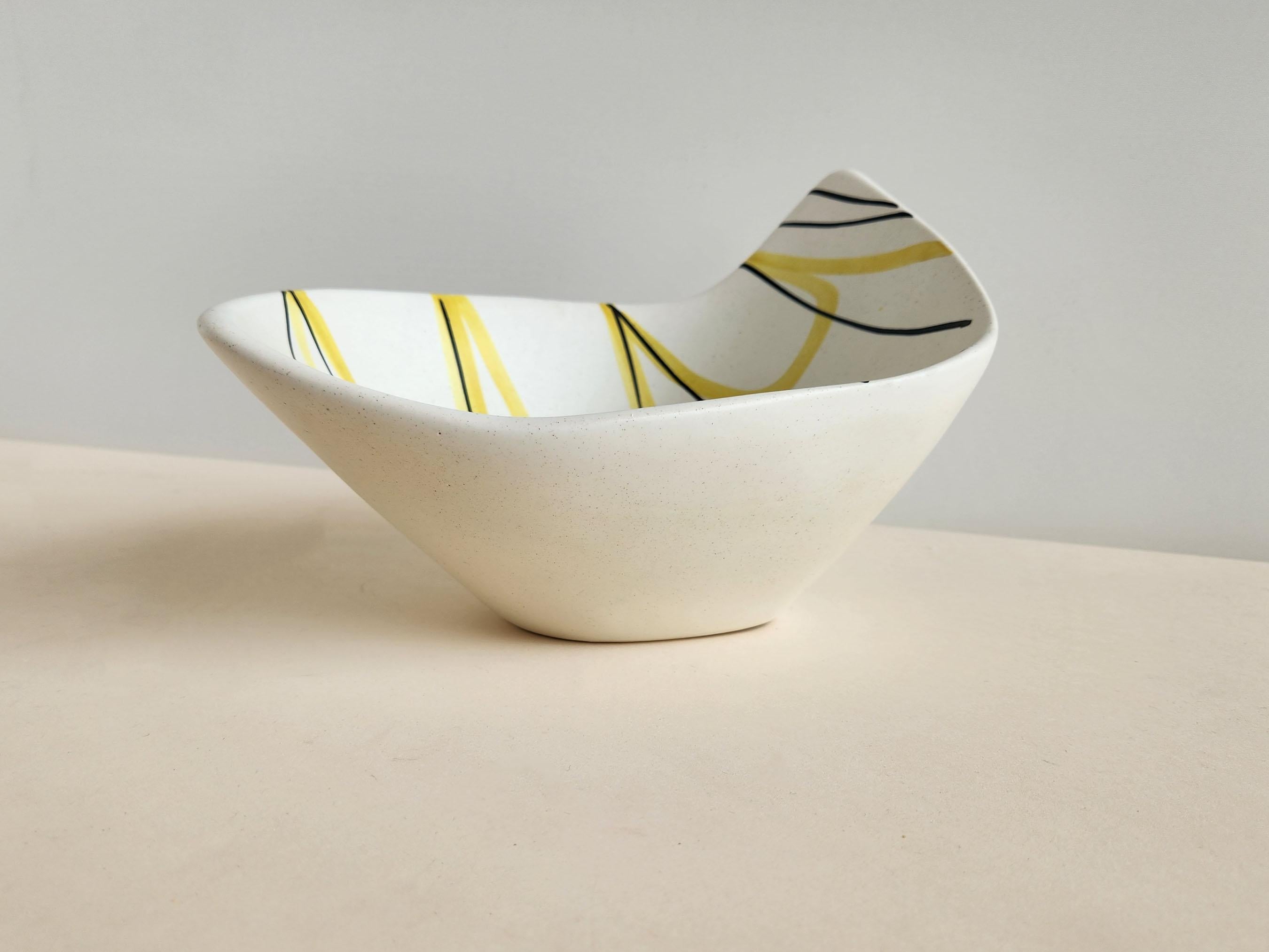 Mid-Century Modern Roger Capron - Slanted Vintage Ceramic Bowl with Yellow and Black Lines For Sale