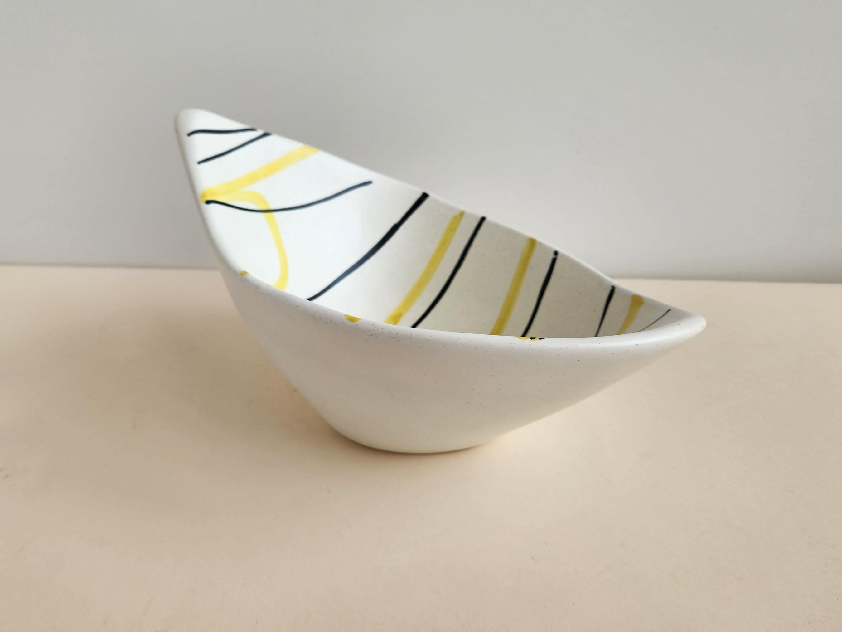 Mid-20th Century Roger Capron - Slanted Vintage Ceramic Bowl with Yellow and Black Lines For Sale