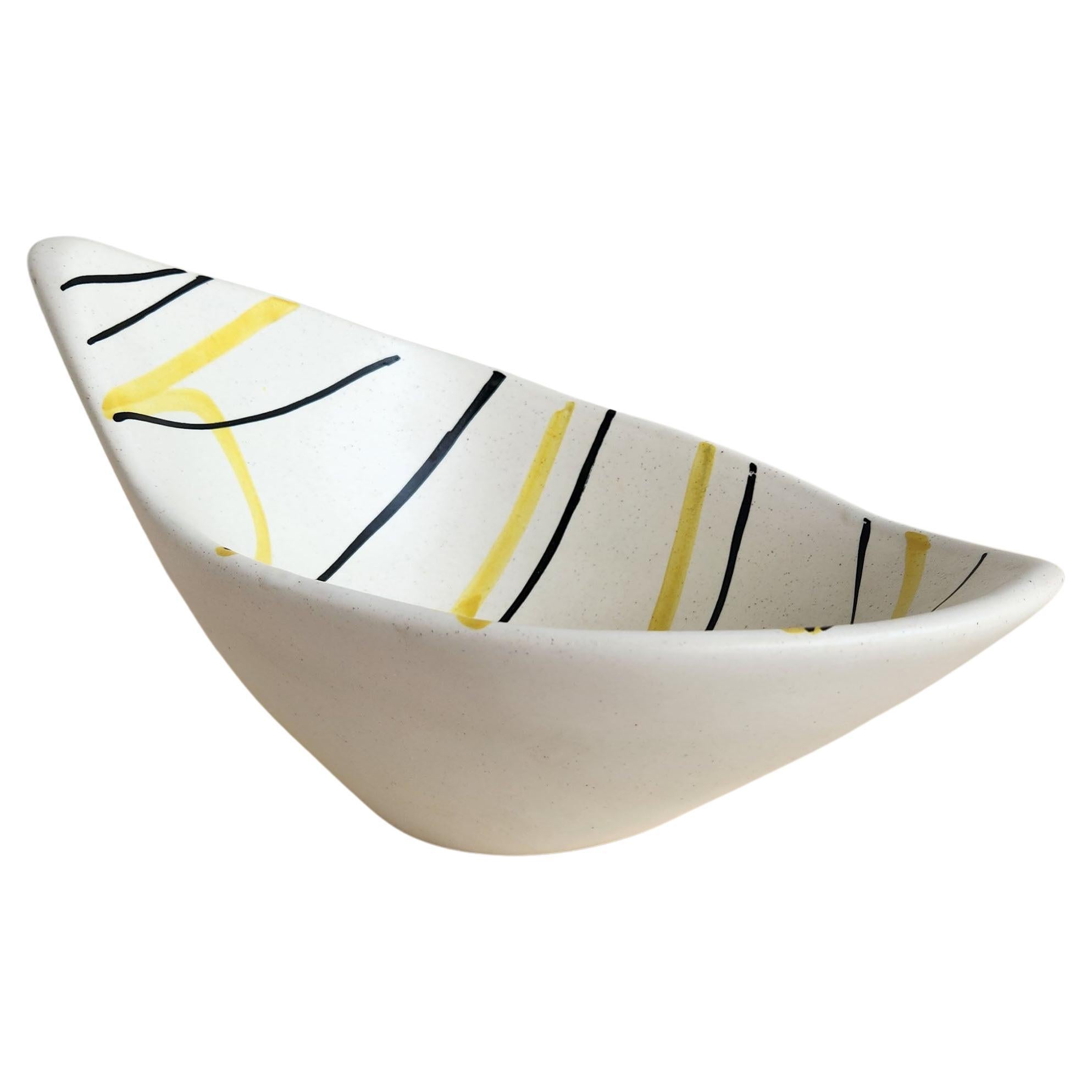 Roger Capron - Slanted Vintage Ceramic Bowl with Yellow and Black Lines For Sale