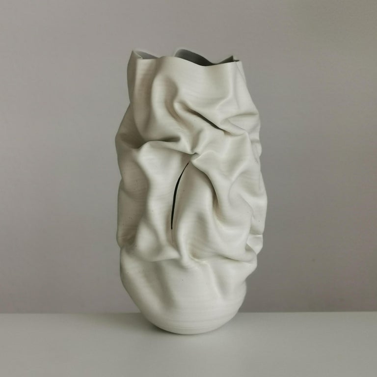 Hand-Crafted Slashed Crumpled Form No 60, a Ceramic Vessel by Nicholas Arroyave-Portela For Sale