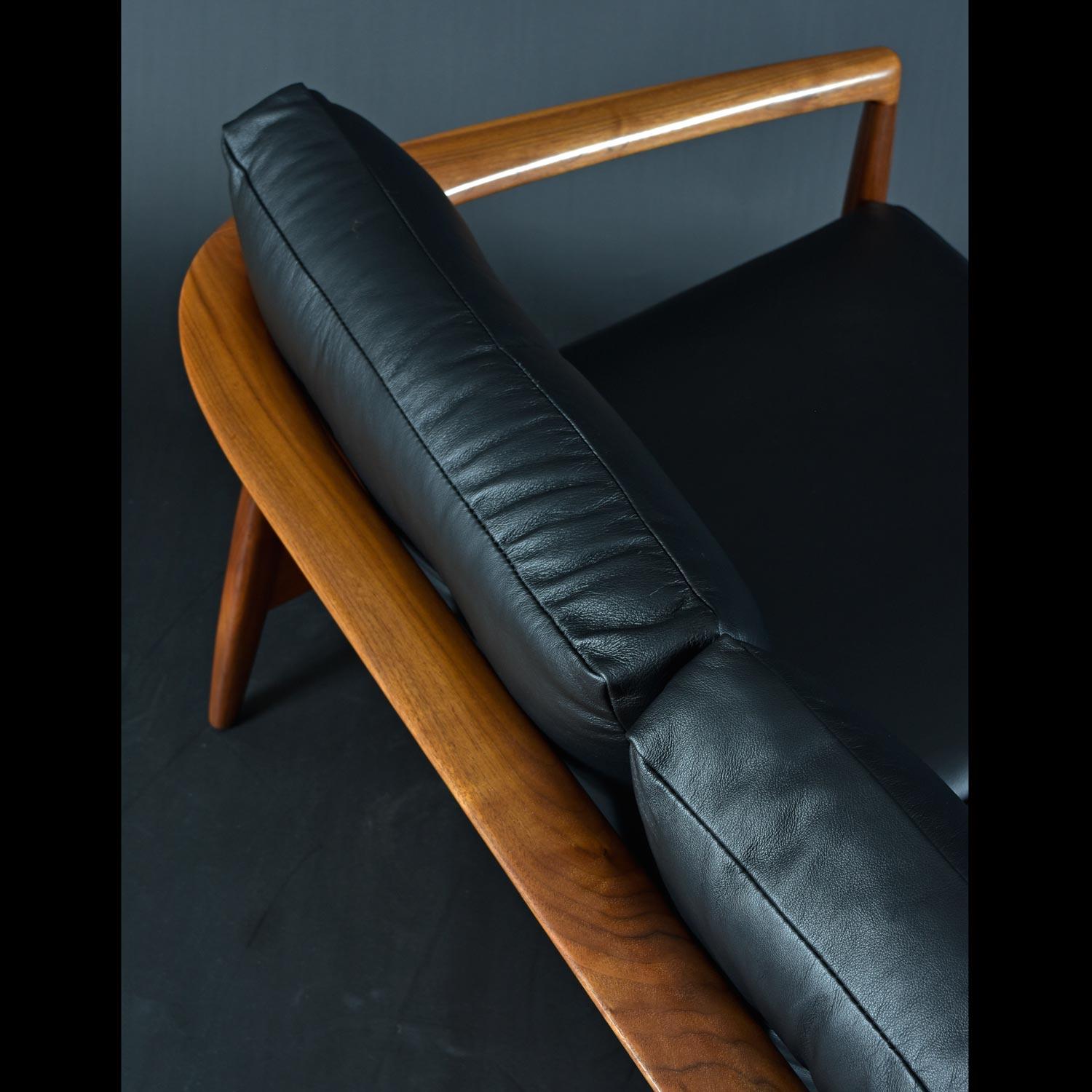 Slat Back Black Leather Folke Ohlsson Model 72-S Walnut Sofa for Dux 2