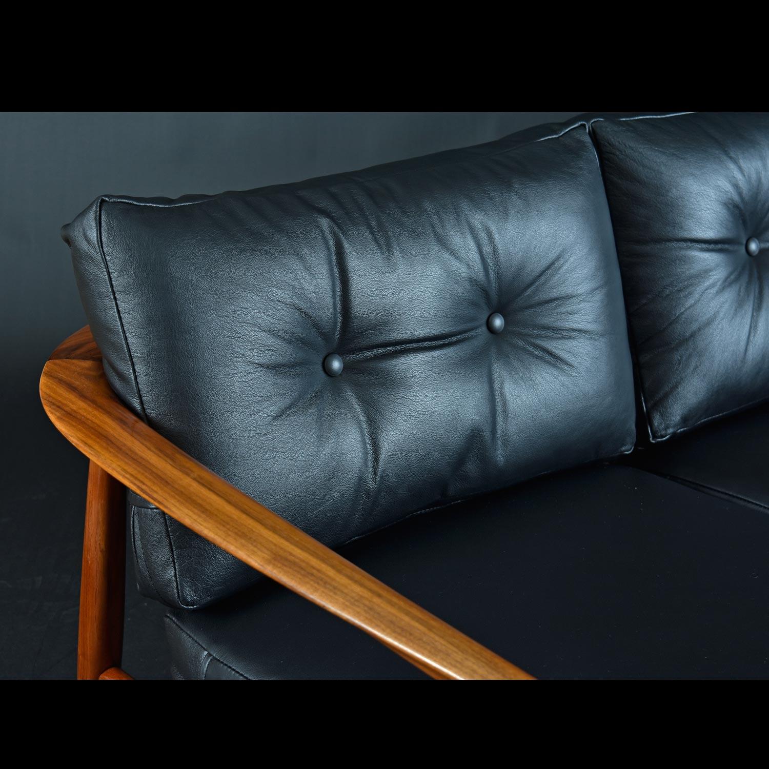 Slat Back Black Leather Folke Ohlsson Model 72-S Walnut Sofa for Dux 3