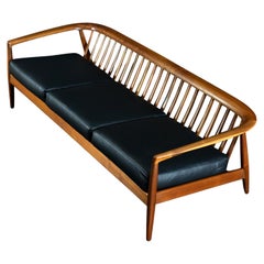 Slat Back Black Leather Folke Ohlsson Model 72-S Walnut Sofa for Dux
