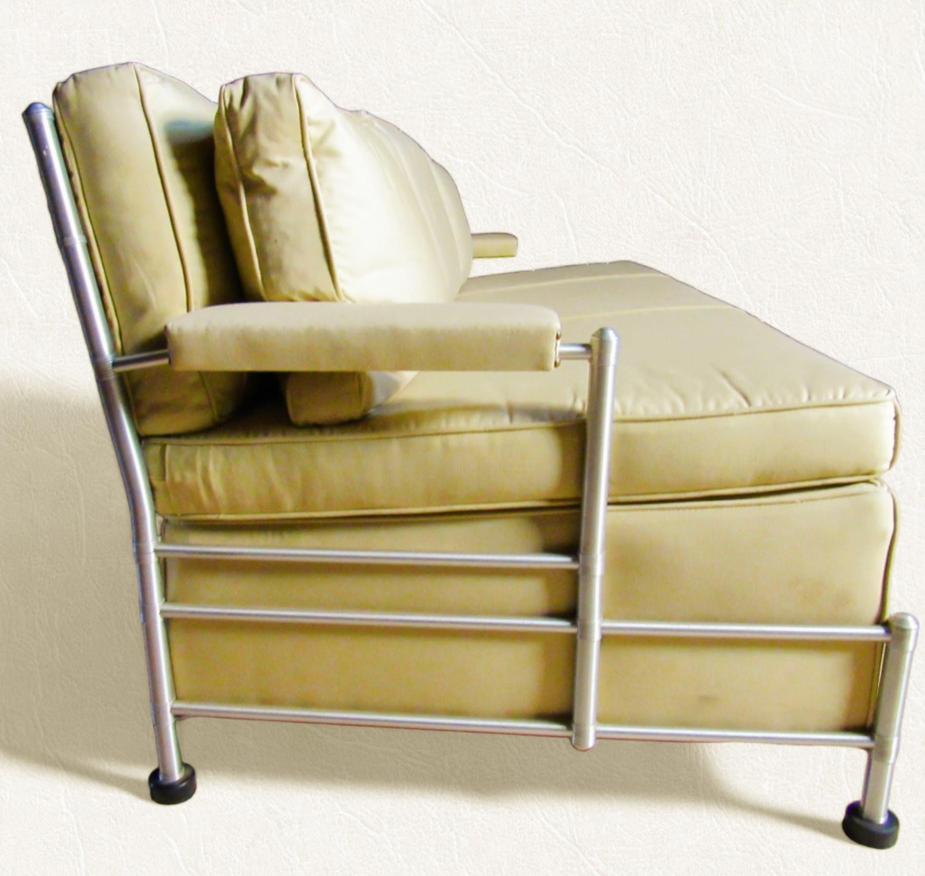 Anodized Slat Back Three-Seat Sofa Warren McArthur 1930's For Sale