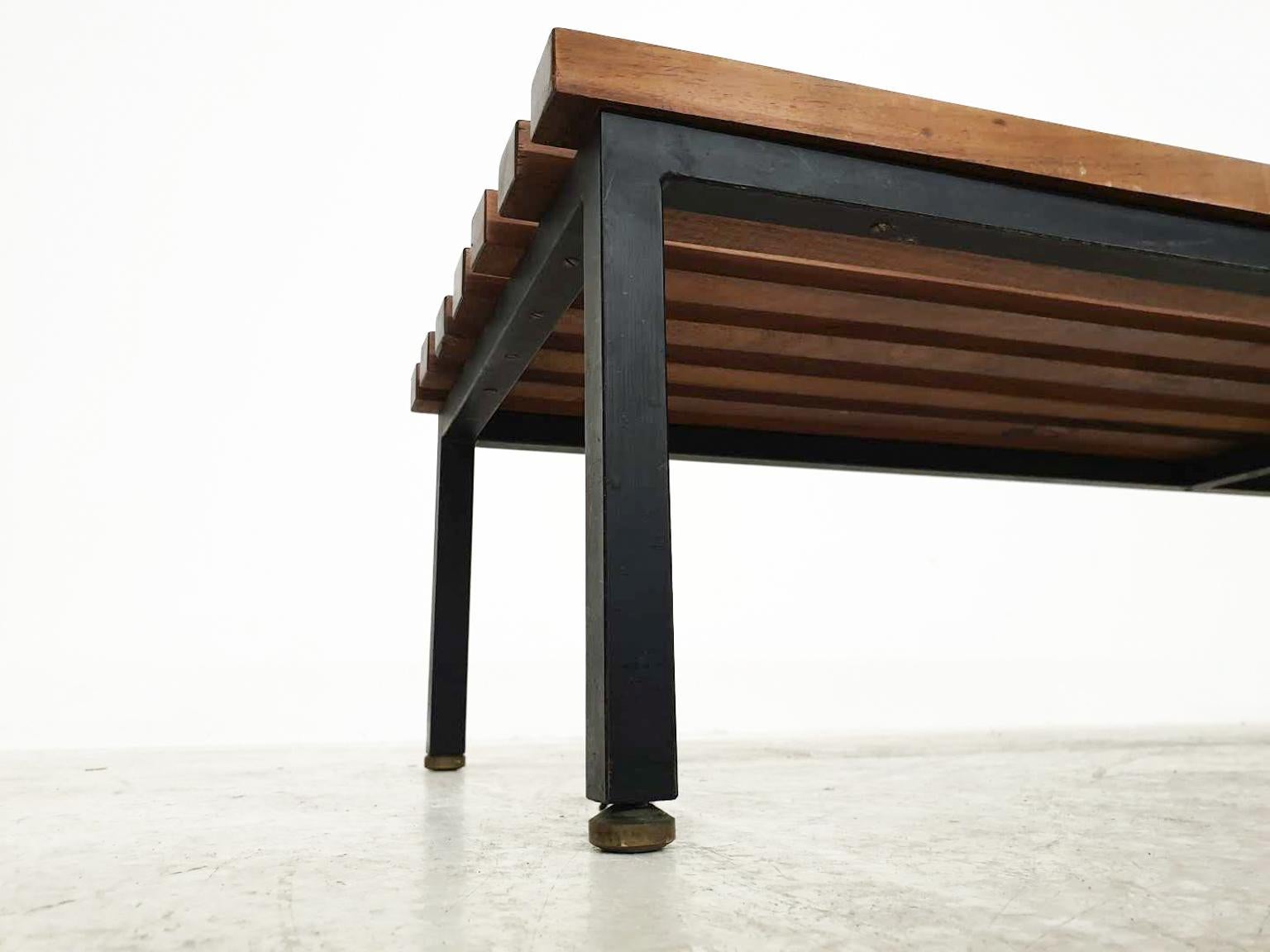 Slat Bench by Fratelli Saporiti in Wood, Metal and Brass, Italy, 1950s 6