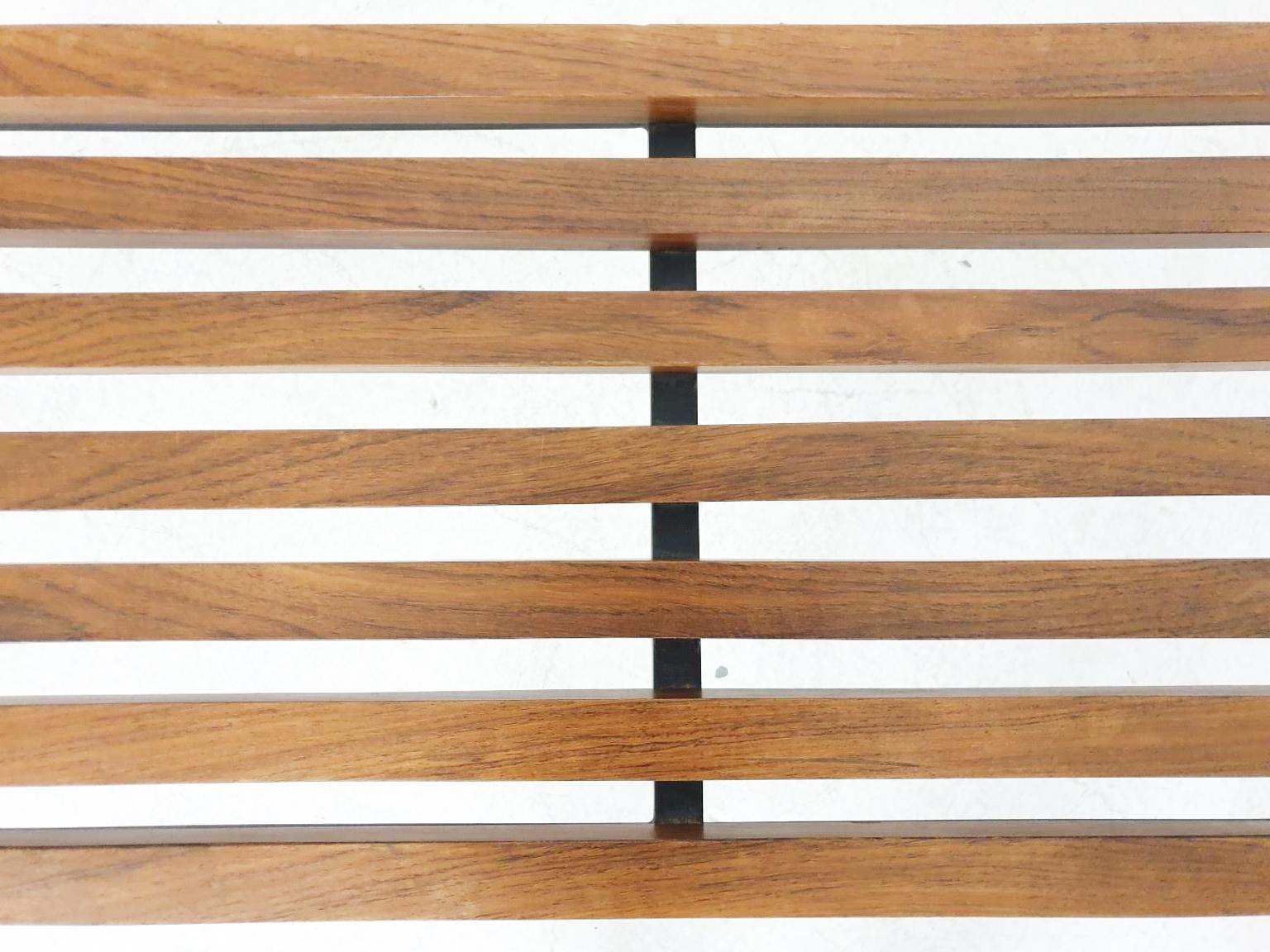 Slat Bench by Fratelli Saporiti in Wood, Metal and Brass, Italy, 1950s 3