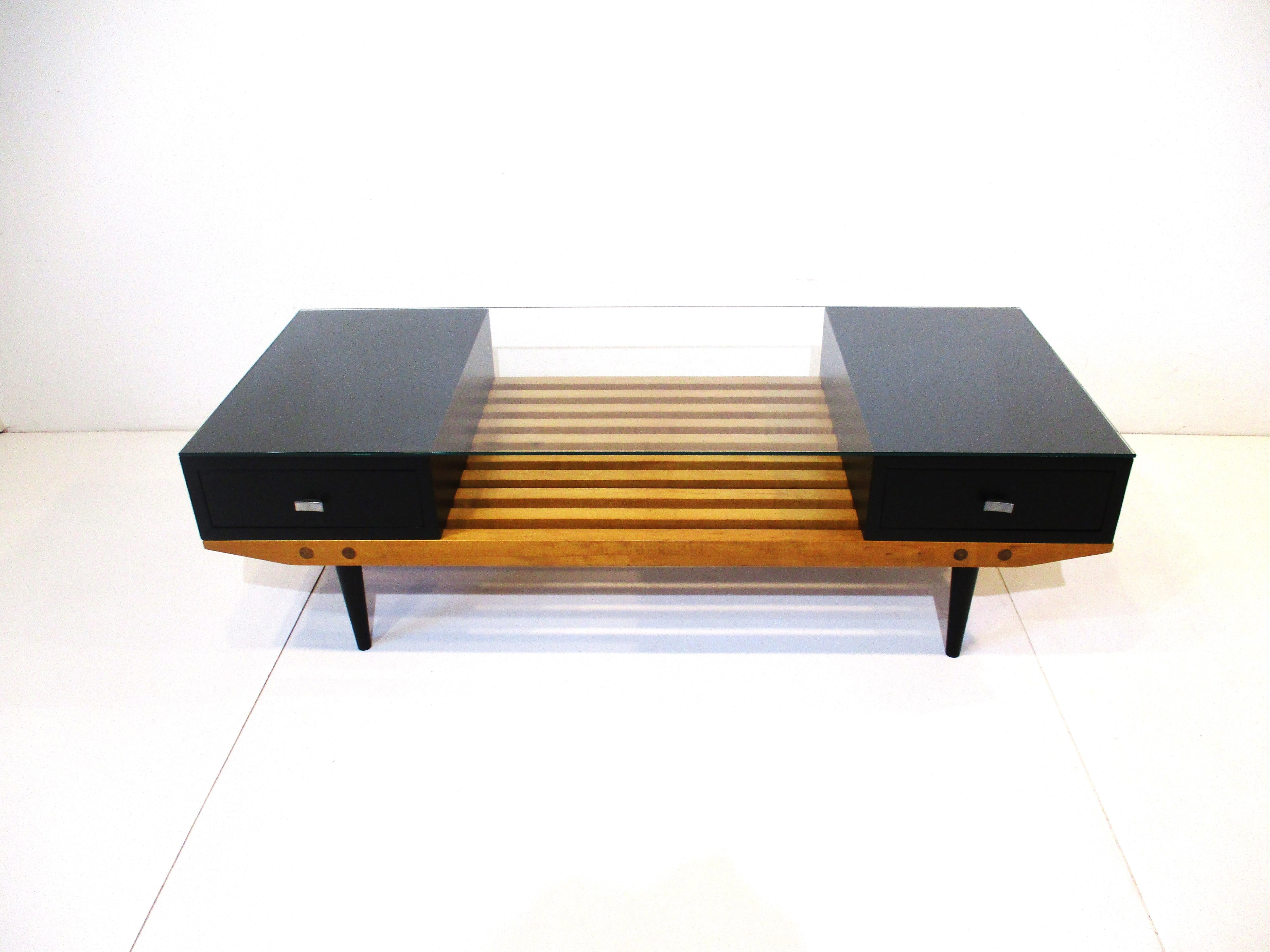 Slat Wood / Glass Coffee Table in the Style of Nelson, Herman Miller For Sale 6