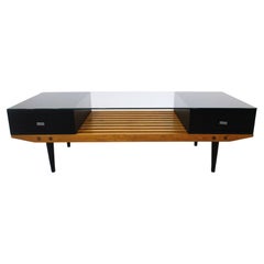 Slat Wood / Glass Coffee Table in the Style of Nelson, Herman Miller