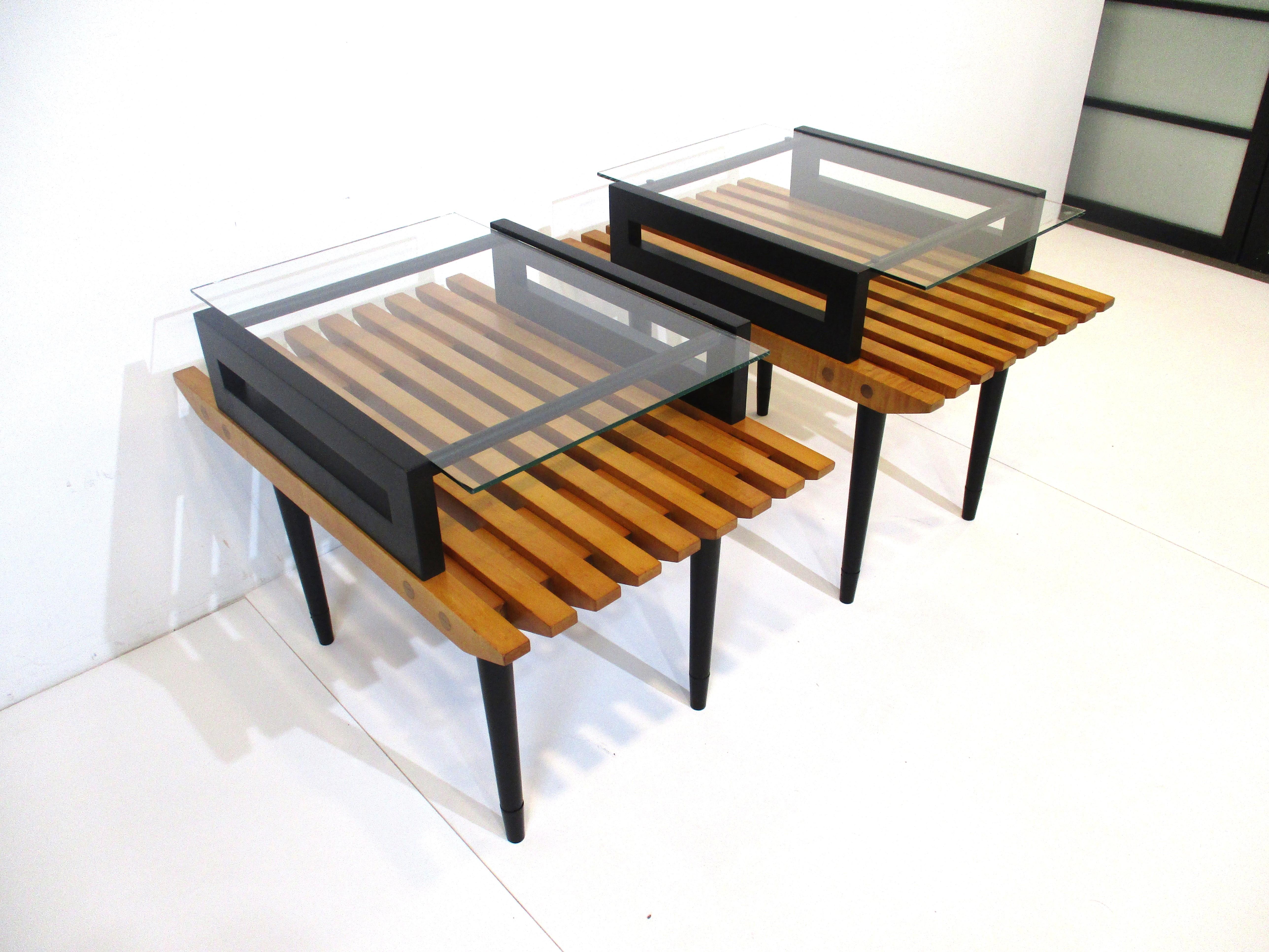 Slat Wood Side Tables in the styled of George Nelson and Herman Miller For Sale 5