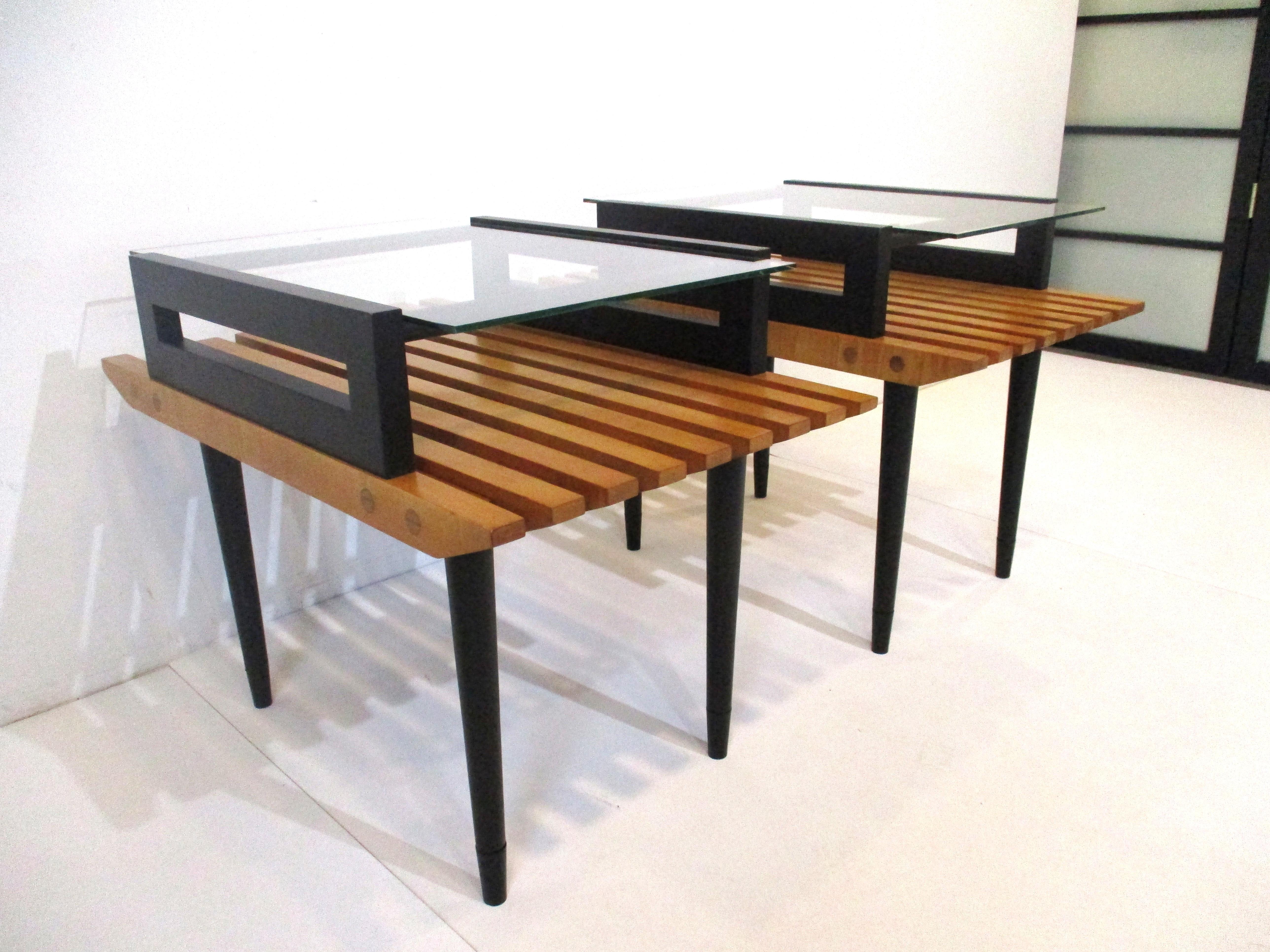 American Slat Wood Side Tables in the styled of George Nelson and Herman Miller For Sale