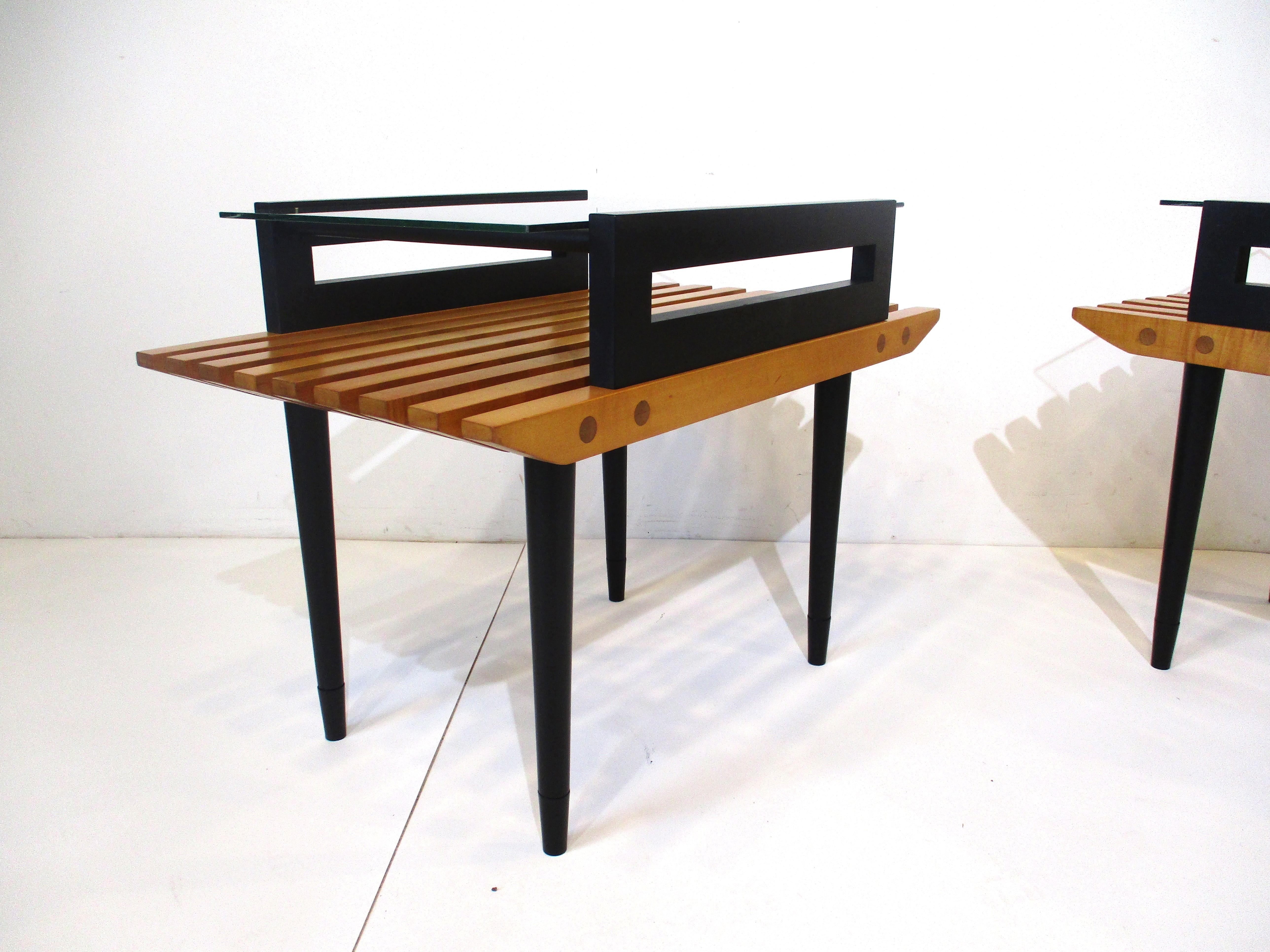 Slat Wood Side Tables in the styled of George Nelson and Herman Miller In Good Condition For Sale In Cincinnati, OH