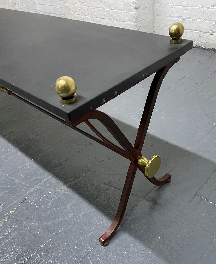 Mid-Century Modern Slate and Brass Coffee Table