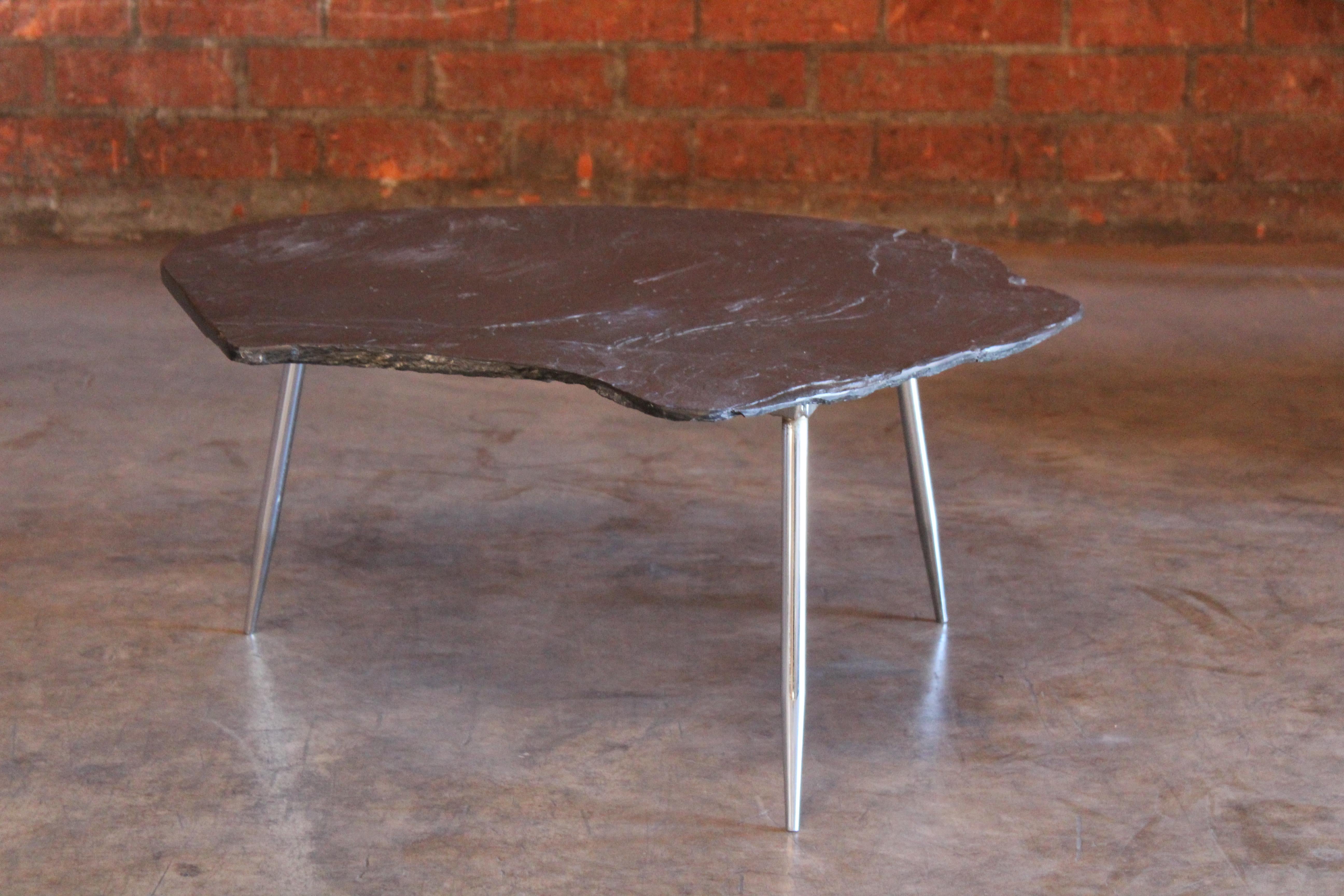 Slate and Chromed Steel Stiletto Leg Table, France, 1960s 4