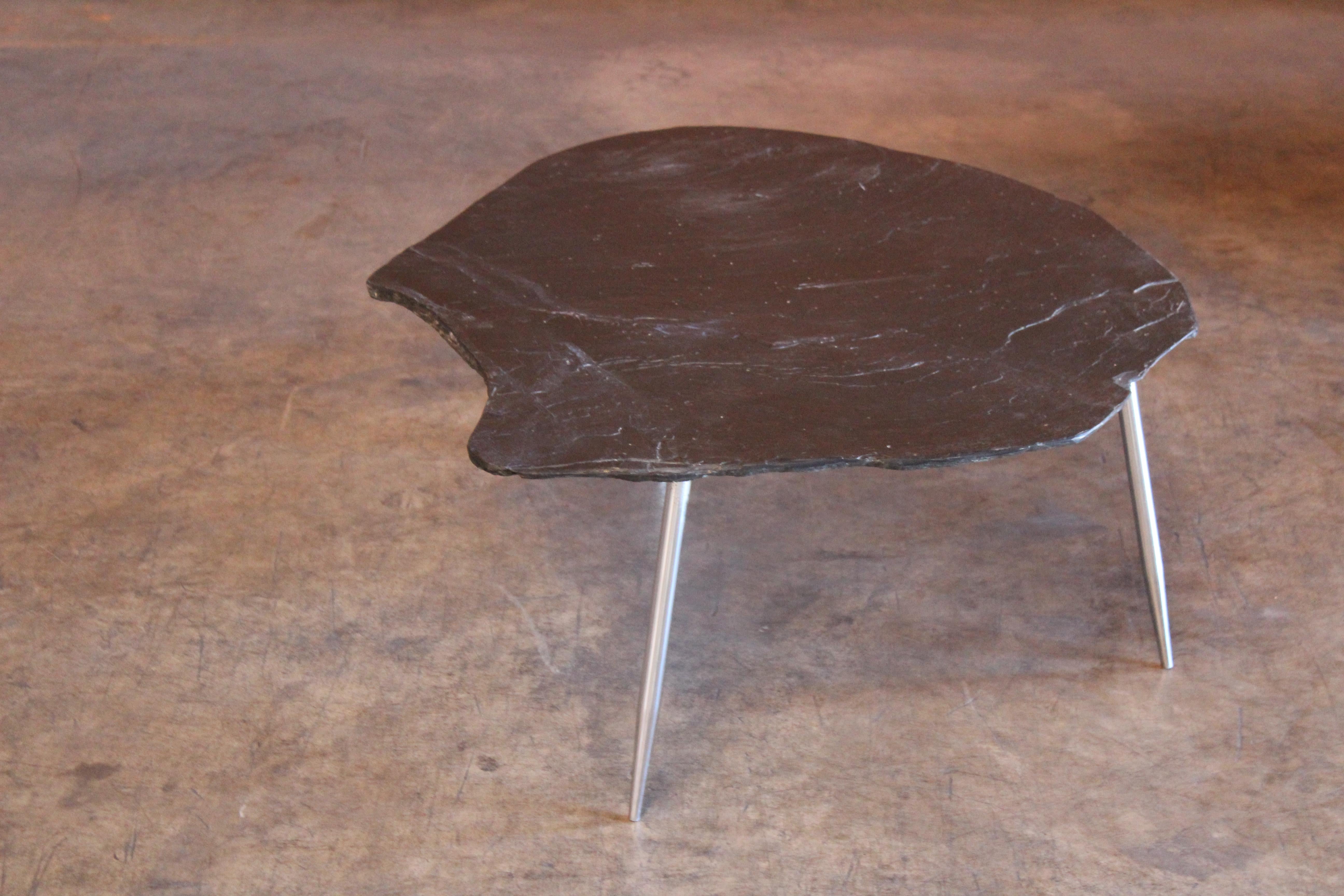 Slate and Chromed Steel Stiletto Leg Table, France, 1960s 6