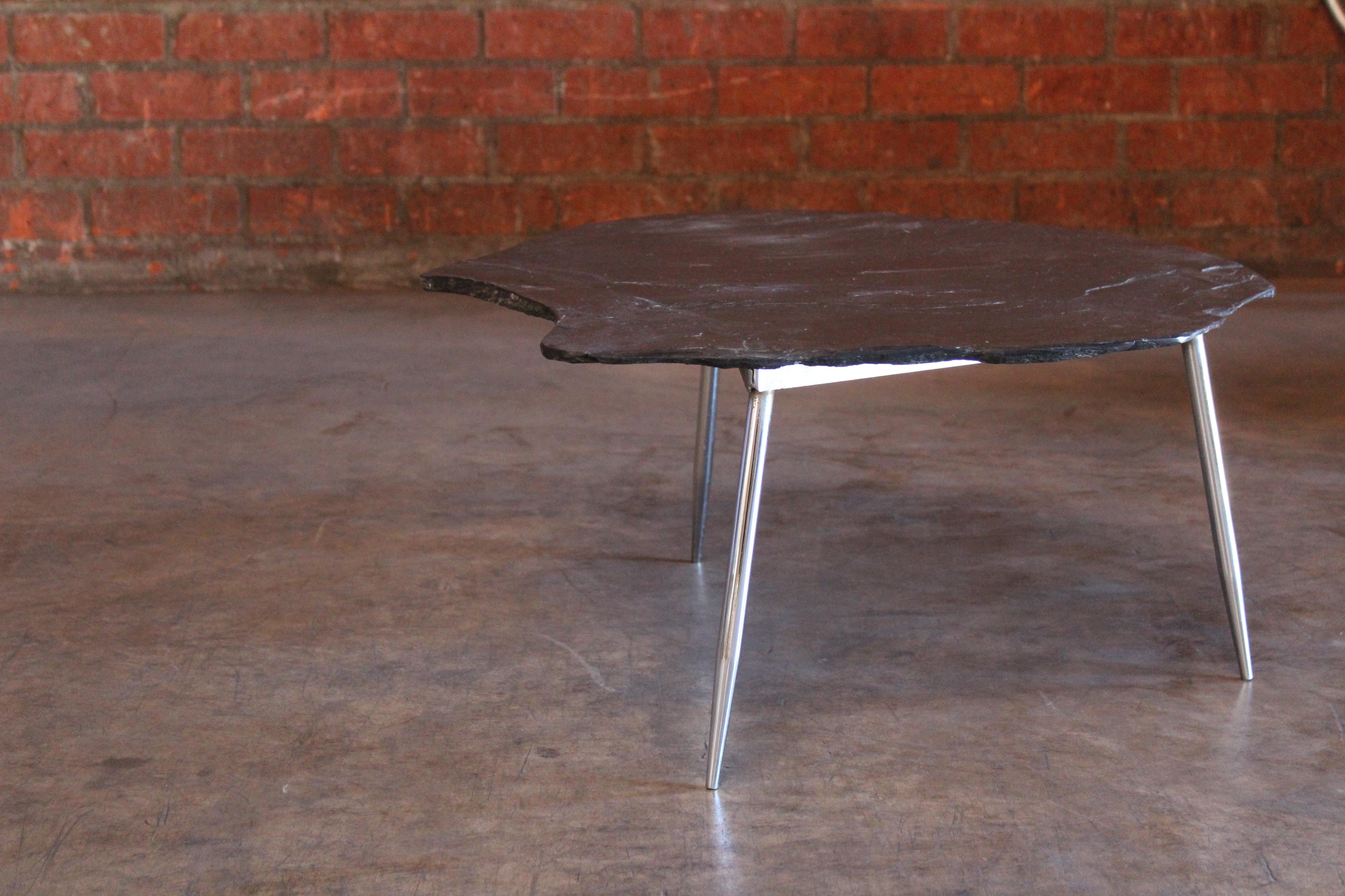 Slate and Chromed Steel Stiletto Leg Table, France, 1960s 7
