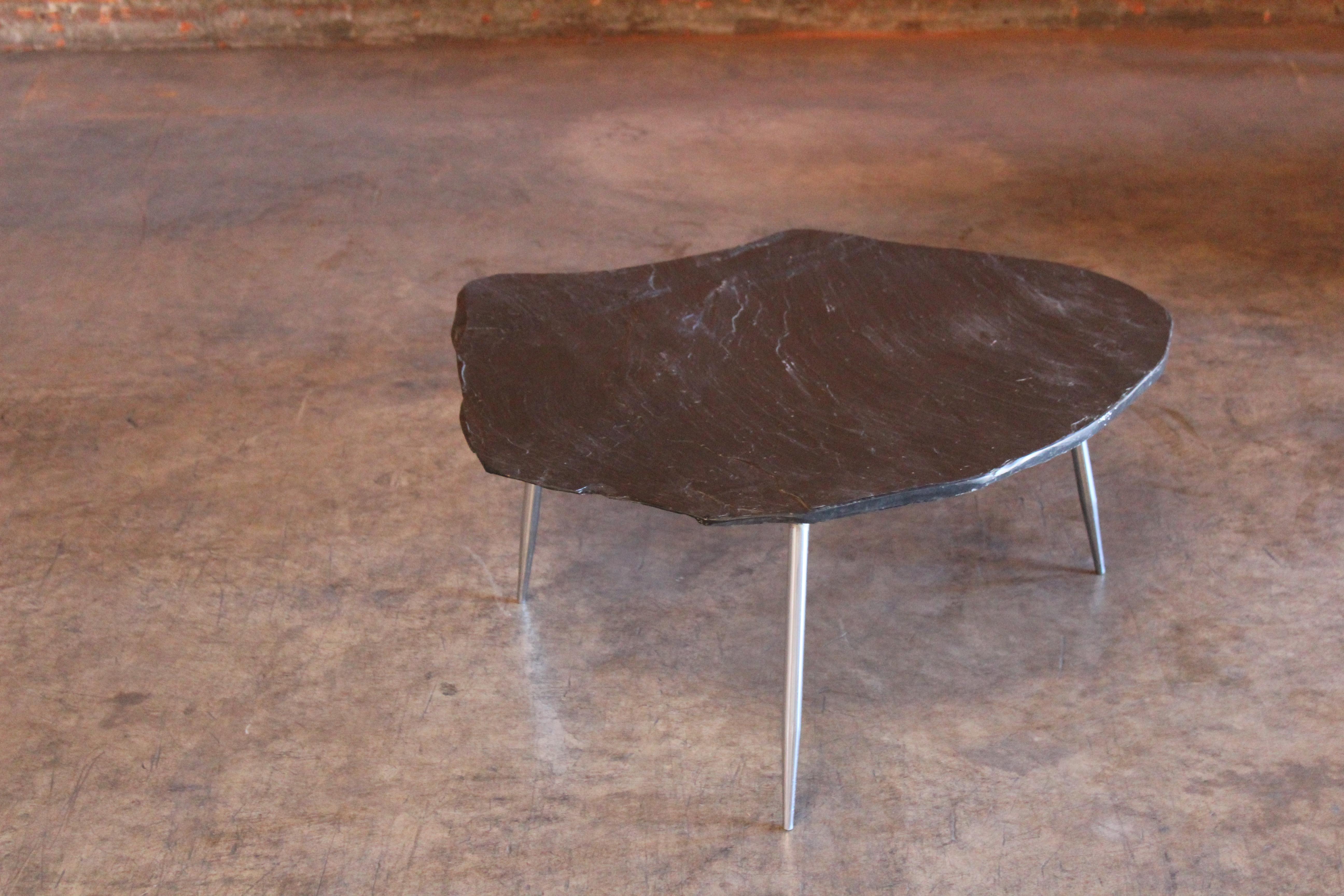 Slate and Chromed Steel Stiletto Leg Table, France, 1960s 10