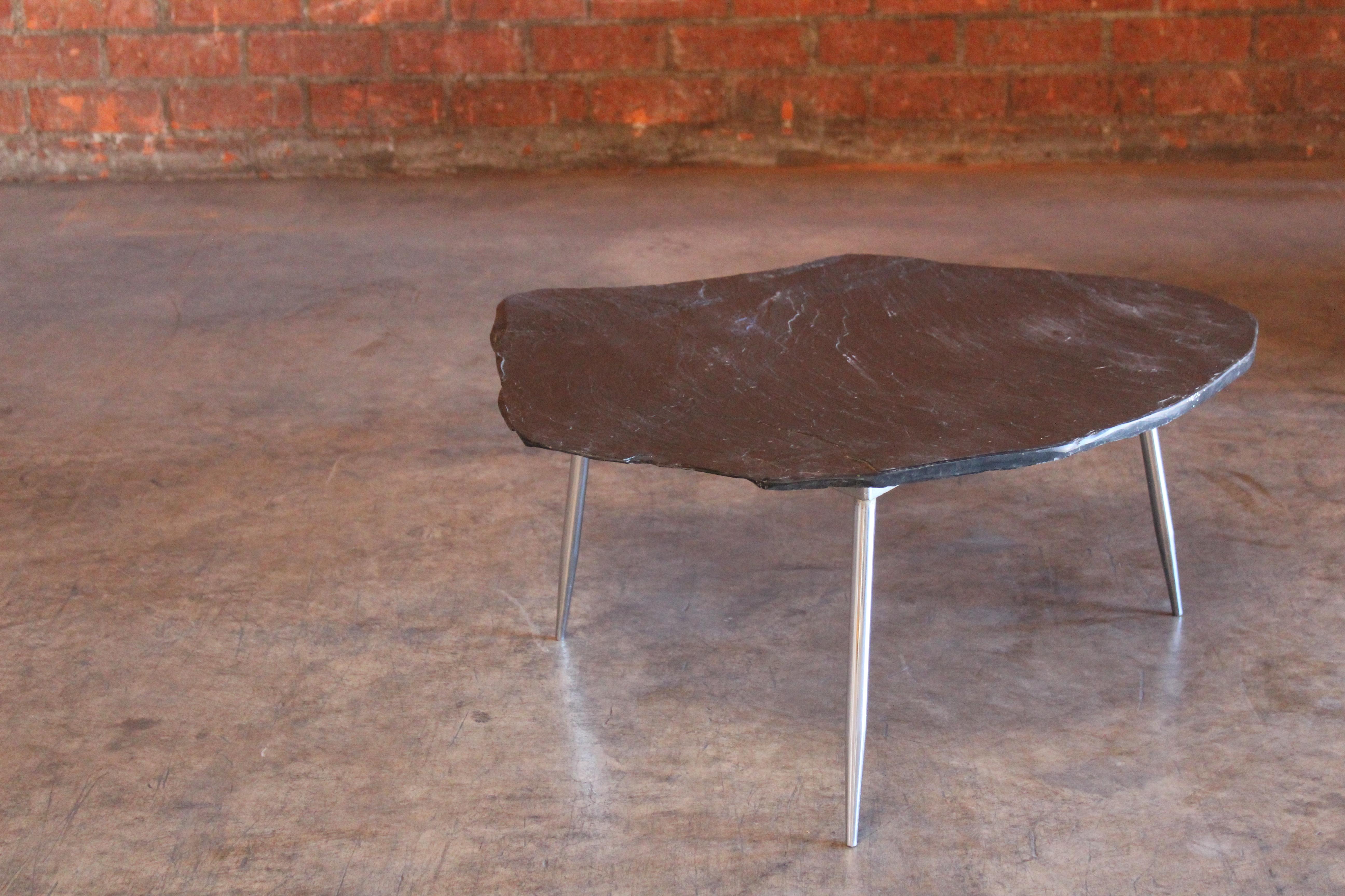 Slate and Chromed Steel Stiletto Leg Table, France, 1960s 11