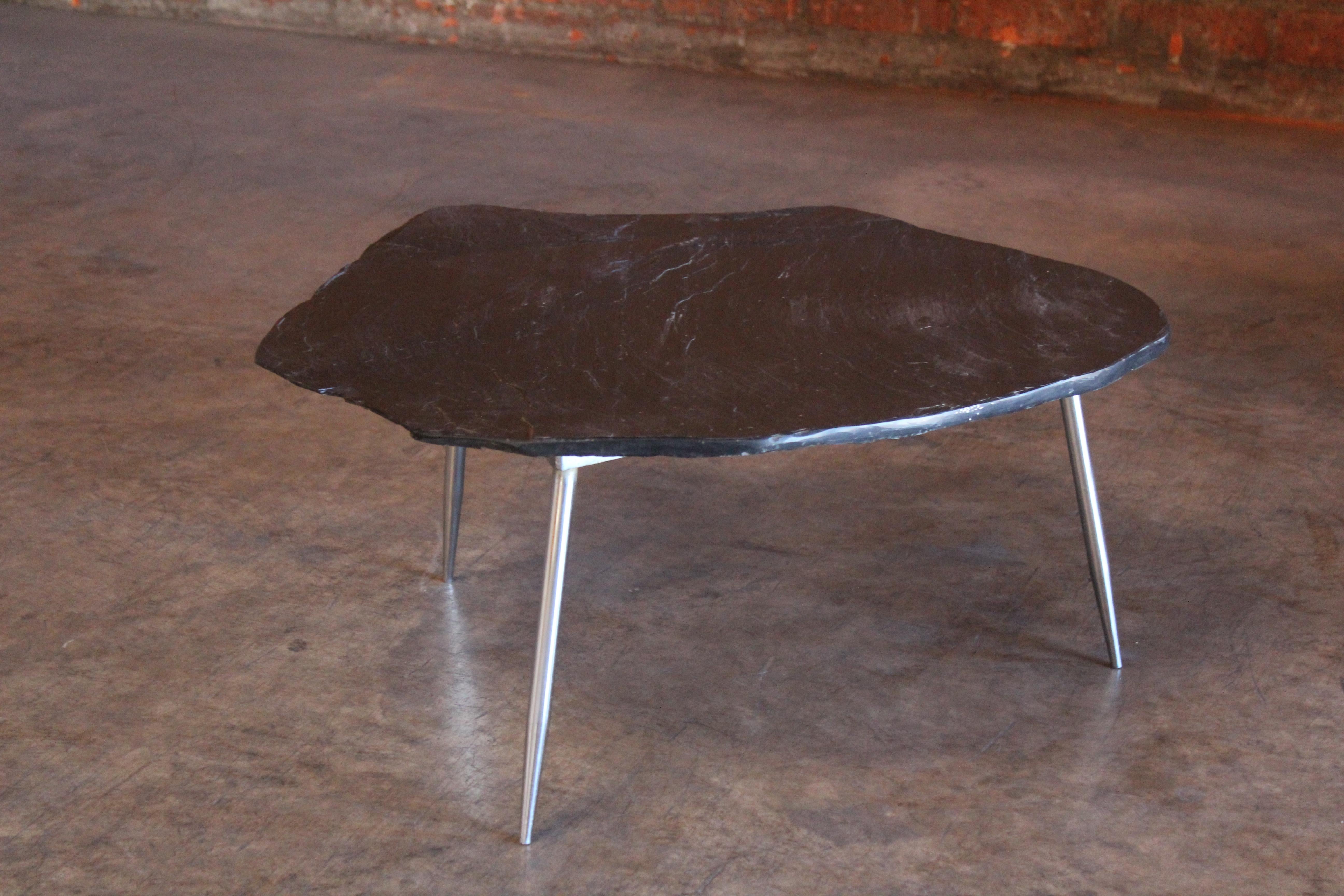 Slate and Chromed Steel Stiletto Leg Table, France, 1960s 12