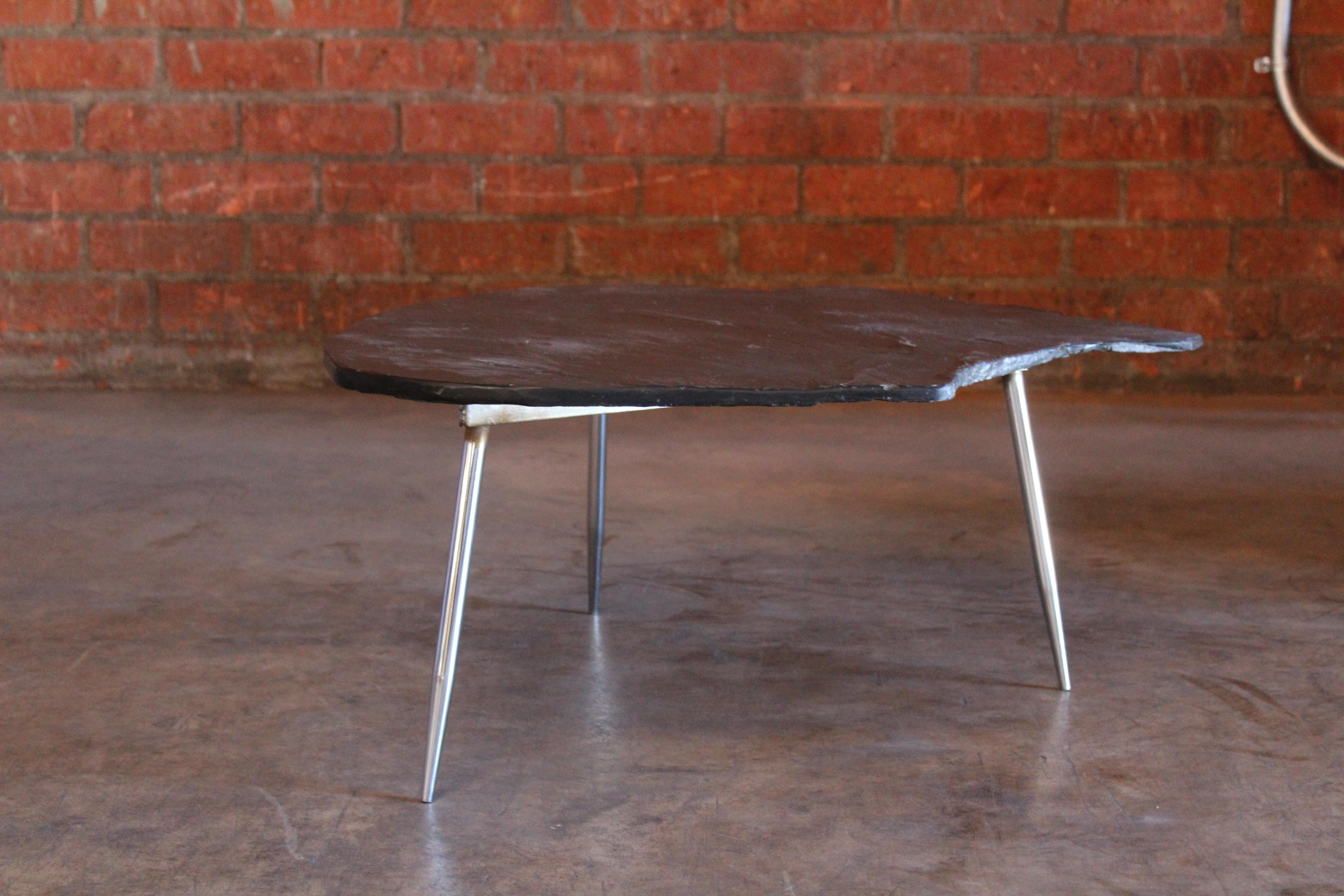 Mid-Century Modern Slate and Chromed Steel Stiletto Leg Table, France, 1960s