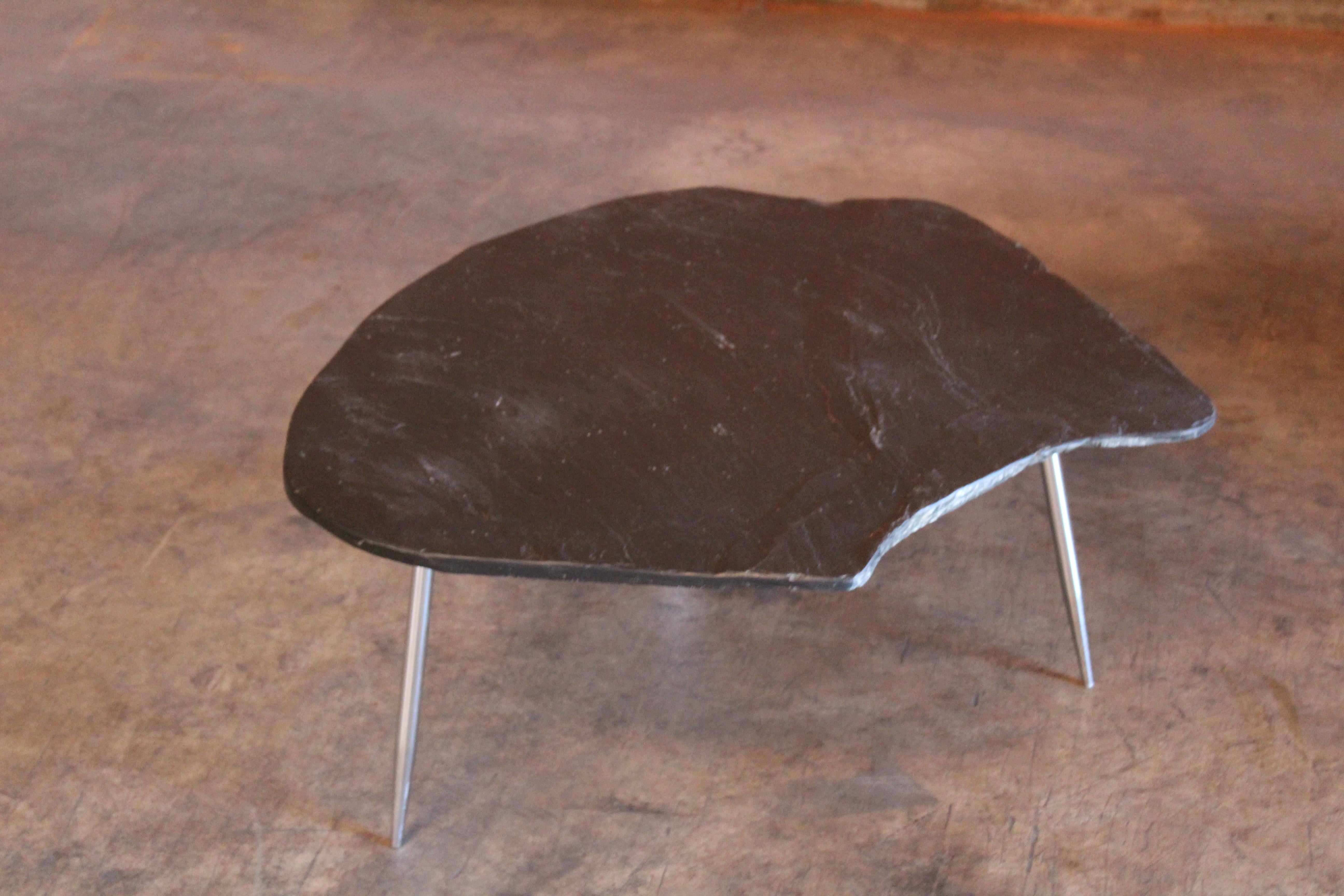 French Slate and Chromed Steel Stiletto Leg Table, France, 1960s