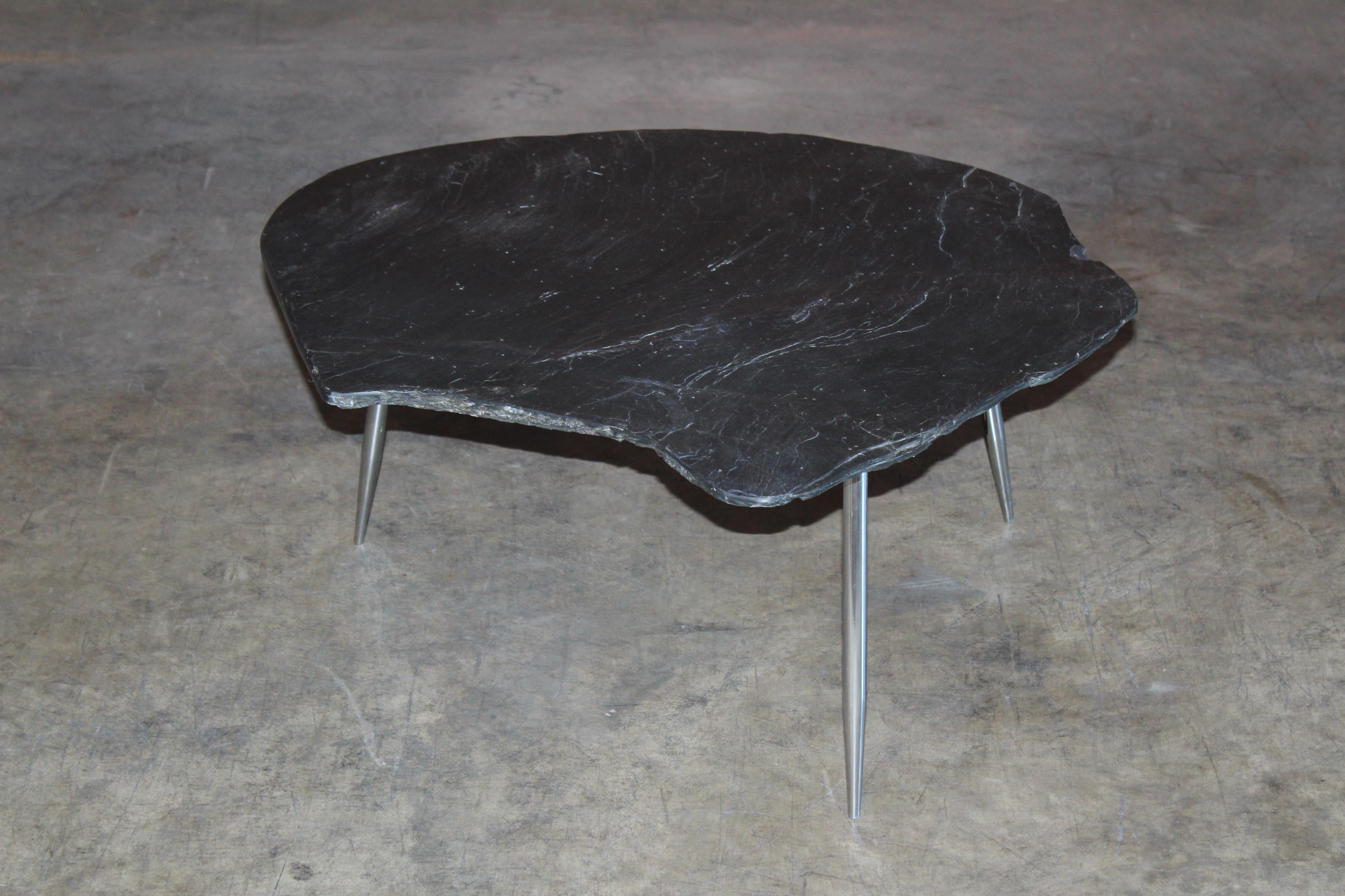Mid-20th Century Slate and Chromed Steel Stiletto Leg Table, France, 1960s