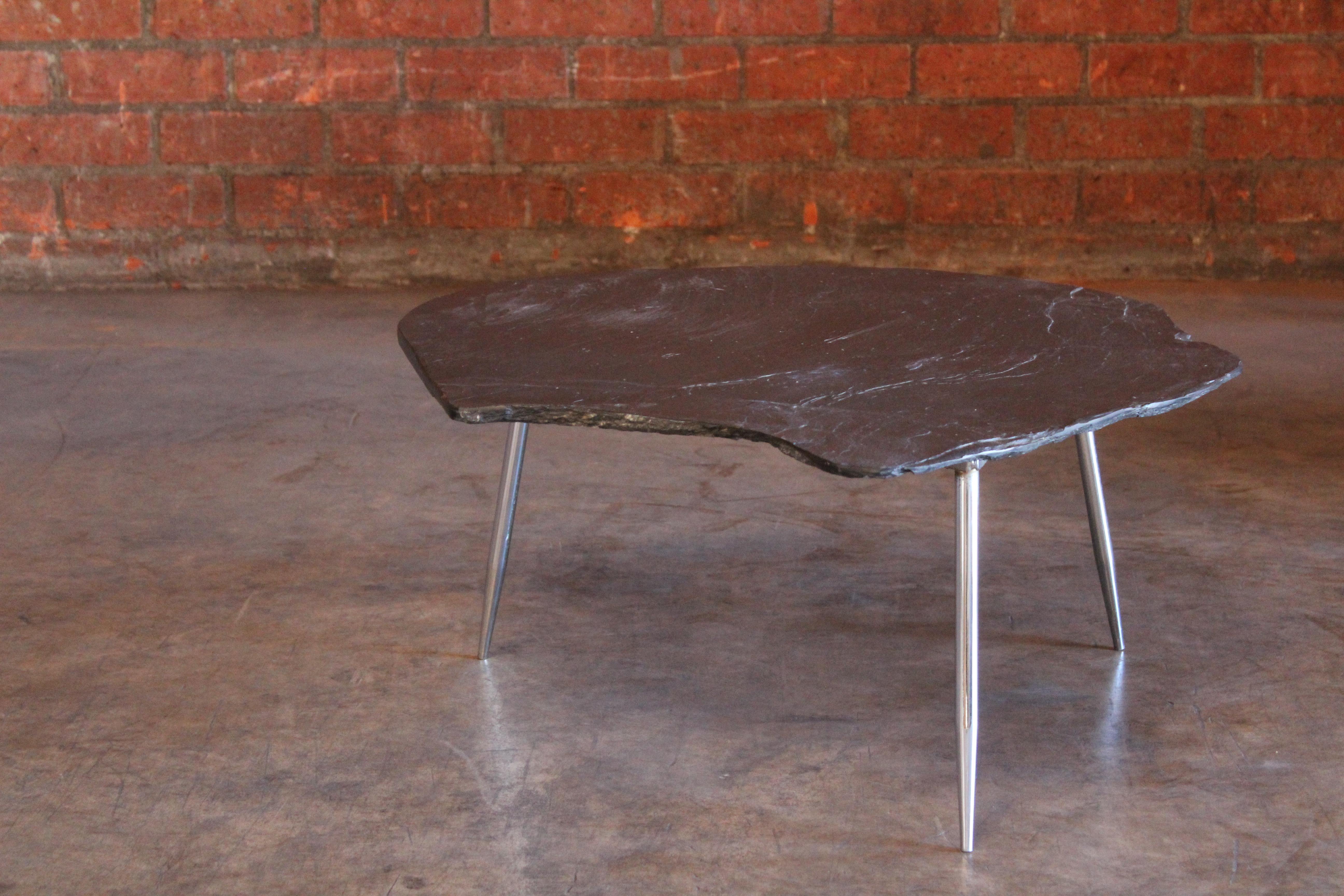 Slate and Chromed Steel Stiletto Leg Table, France, 1960s 3