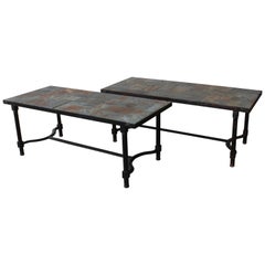 Vintage Slate and Iron Jacques Adnet Style Cocktail Table, Pair Available