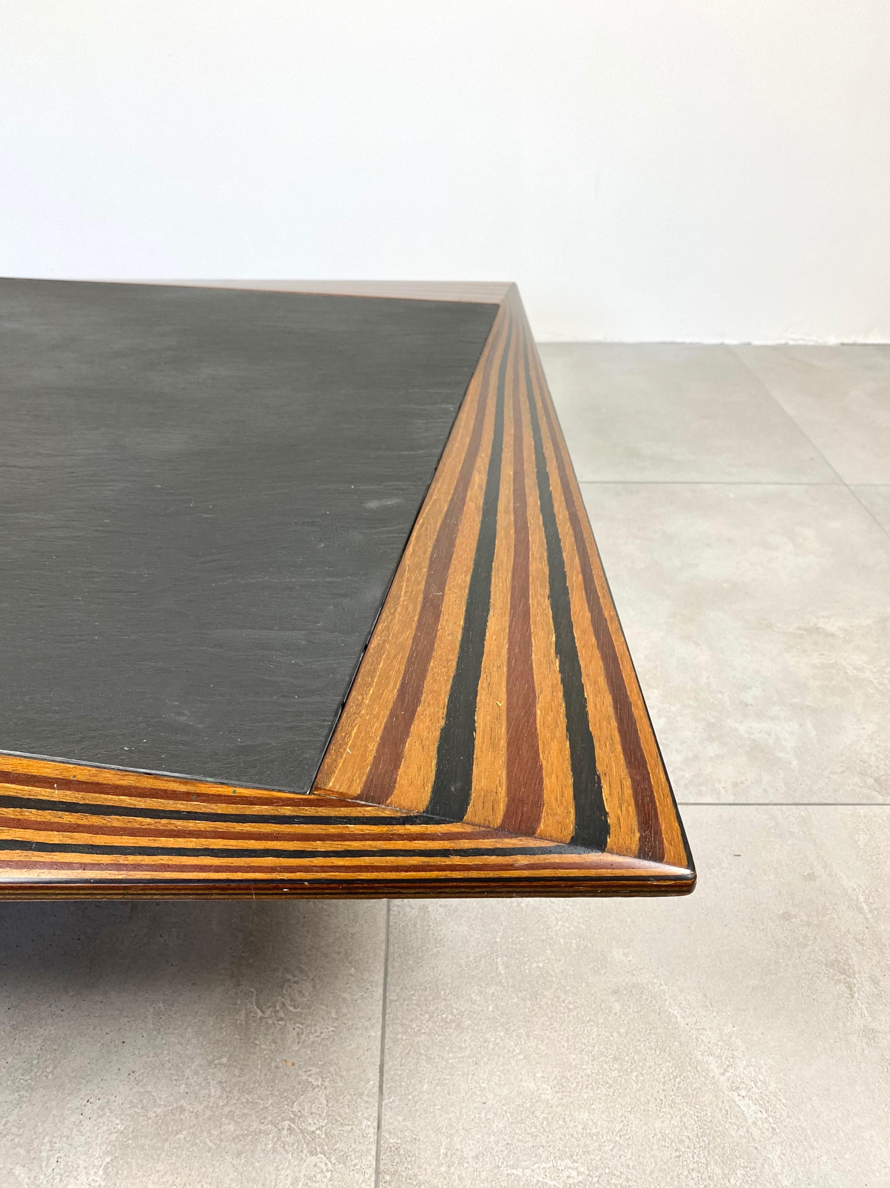 Slate and Wood Coffee Low Table in Tobia Scarpa Style, Italy, 1980s For Sale 3