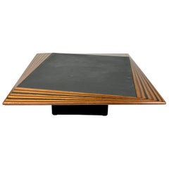 Slate and Wood Coffee Low Table in Tobia Scarpa Style, Italy, 1980s