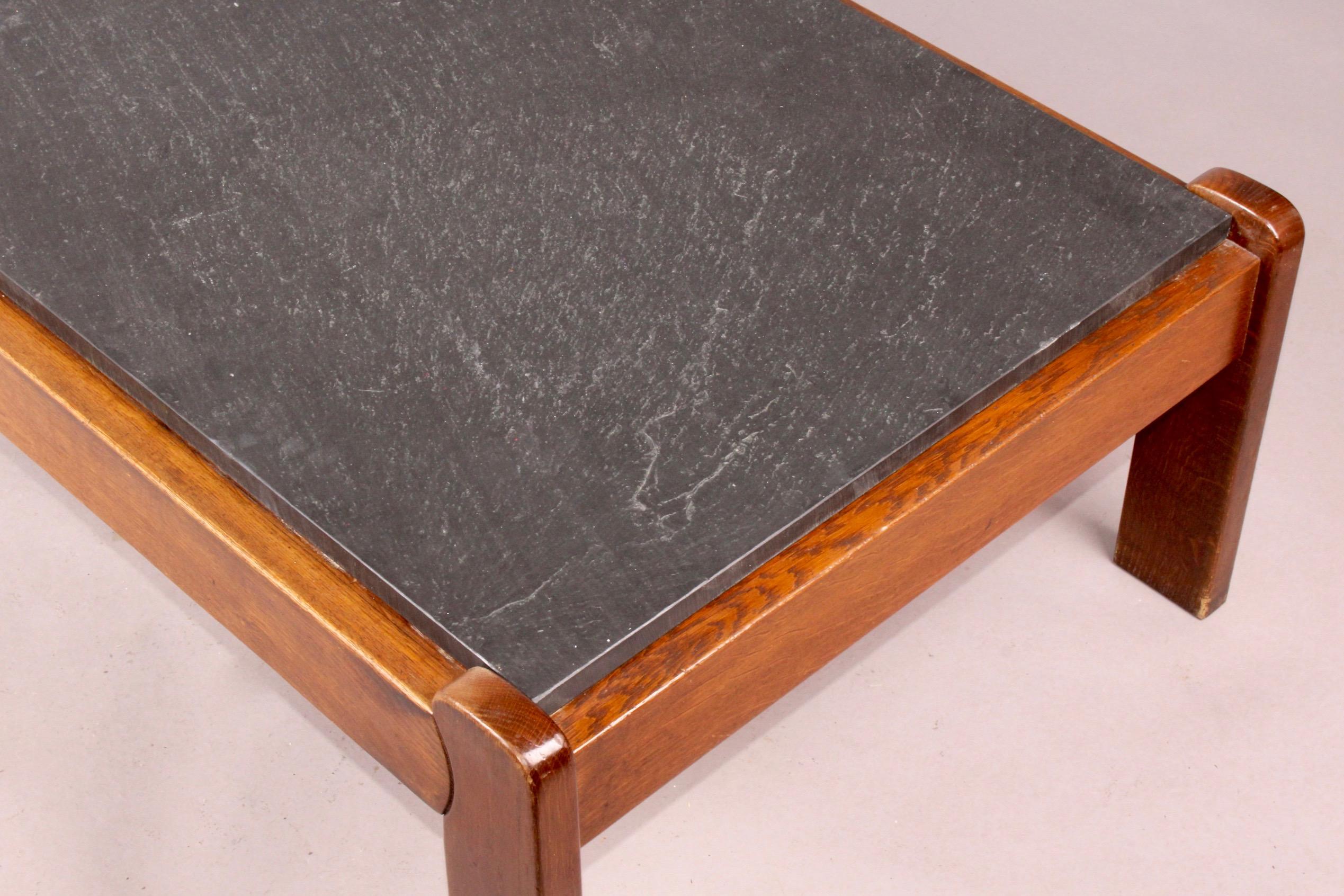 European Slate and Wood Rectangular Coffee Table