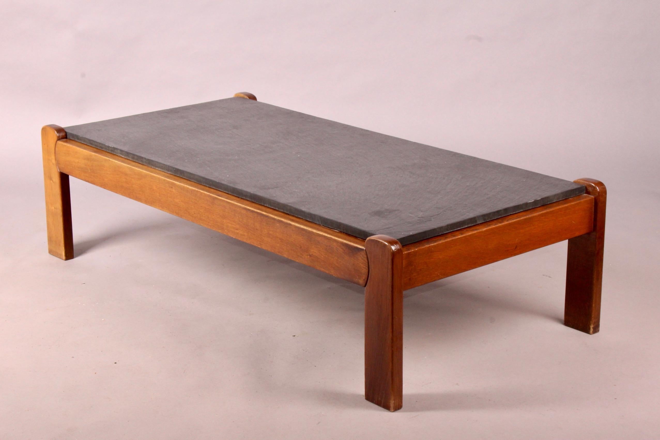 Late 20th Century Slate and Wood Rectangular Coffee Table