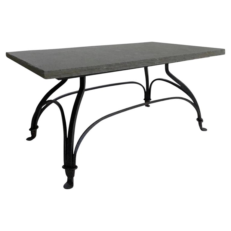 Slate and Wrought Iron French Bistro Style Coffee Table For Sale