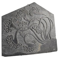 Slate Bas-Relief with Floral Motifs, Signed, 1970s