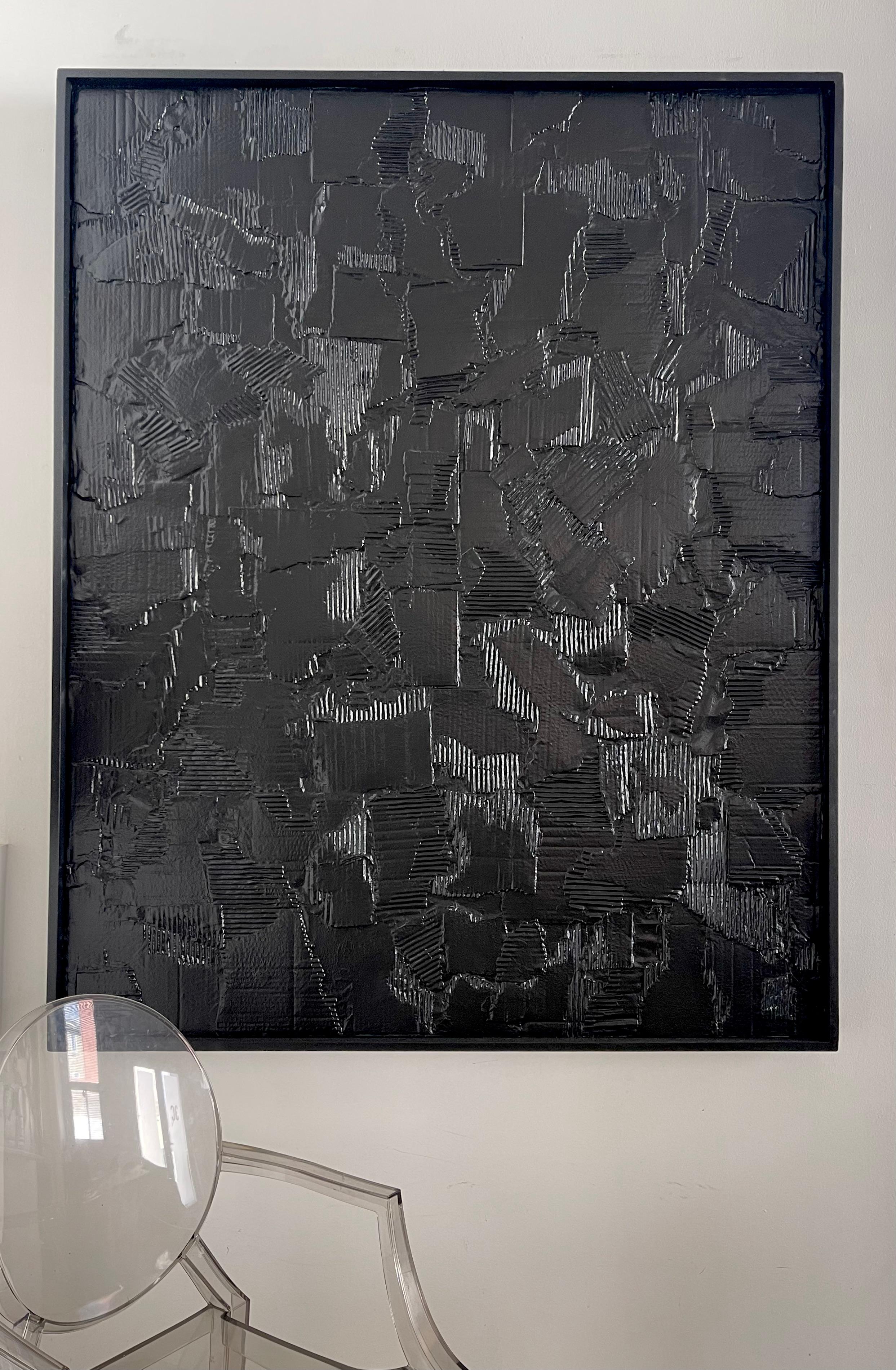Modern Black Slate by artist Jordan Tabachnik, mix media on board, sculptural art For Sale