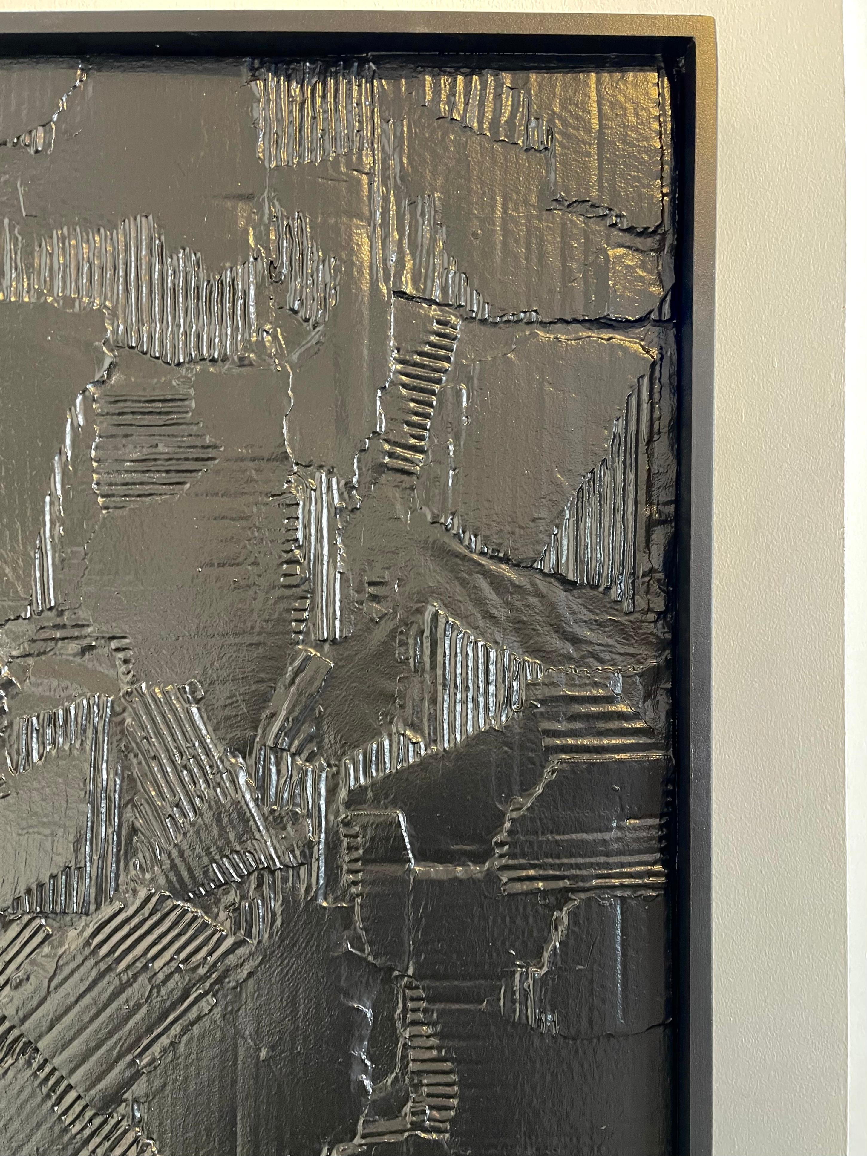 Contemporary Black Slate by artist Jordan Tabachnik, mix media on board, sculptural art For Sale