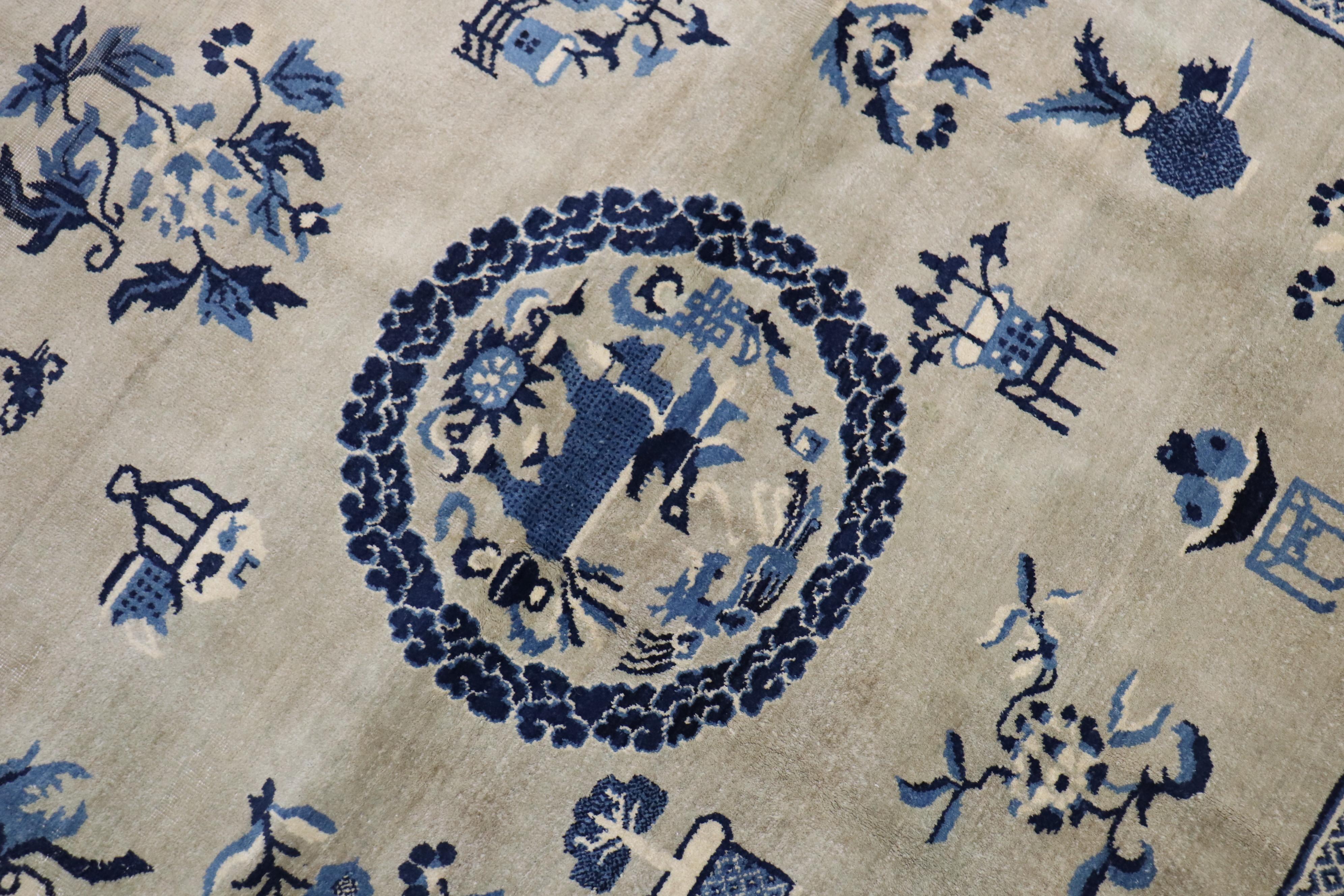 Hand-Woven Slate Blue Chinese Square Rug For Sale