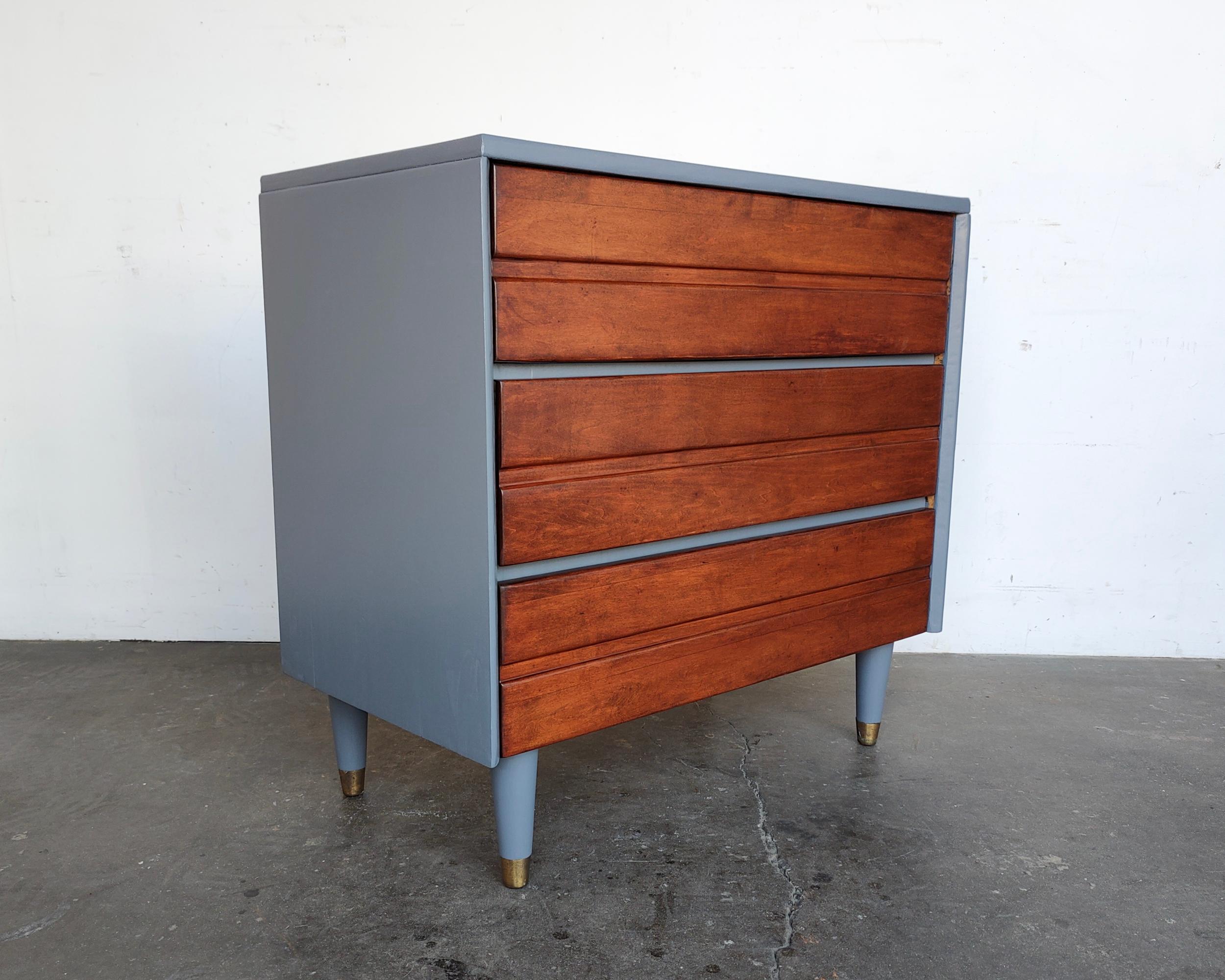 Wood Slate Blue Mid-Century Cherry Chest of Drawers