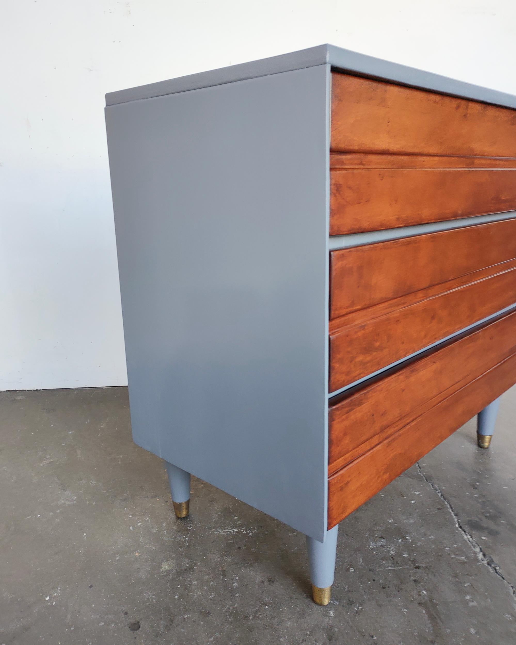 Slate Blue Mid-Century Cherry Chest of Drawers 1