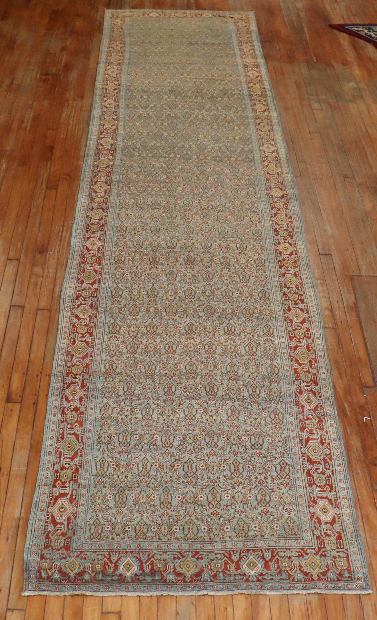 Slate Blue Persian Senneh Wide Long Runner, Early 20th Century For Sale 5