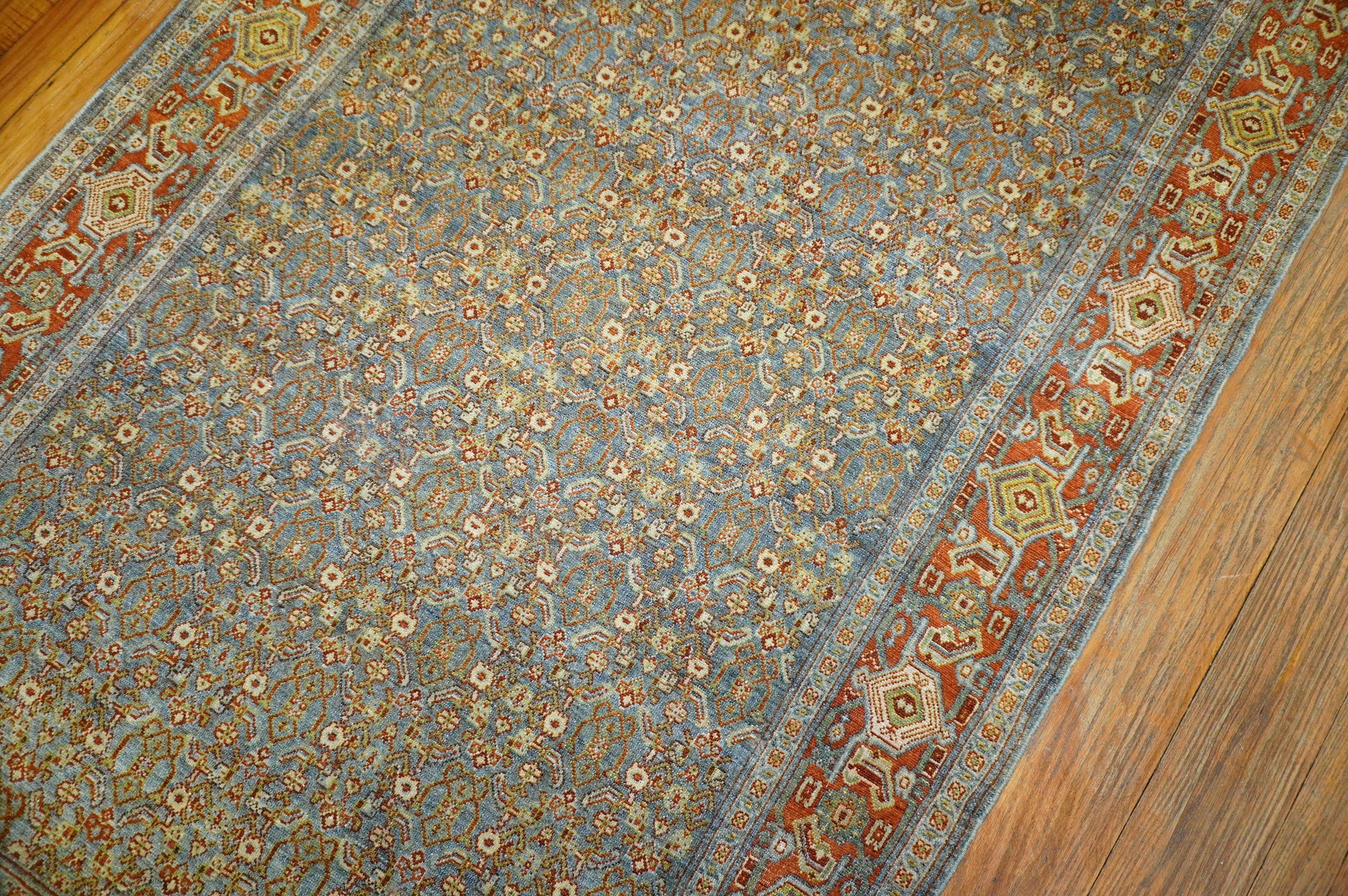 Slate Blue Persian Senneh Wide Long Runner, Early 20th Century In Good Condition For Sale In New York, NY