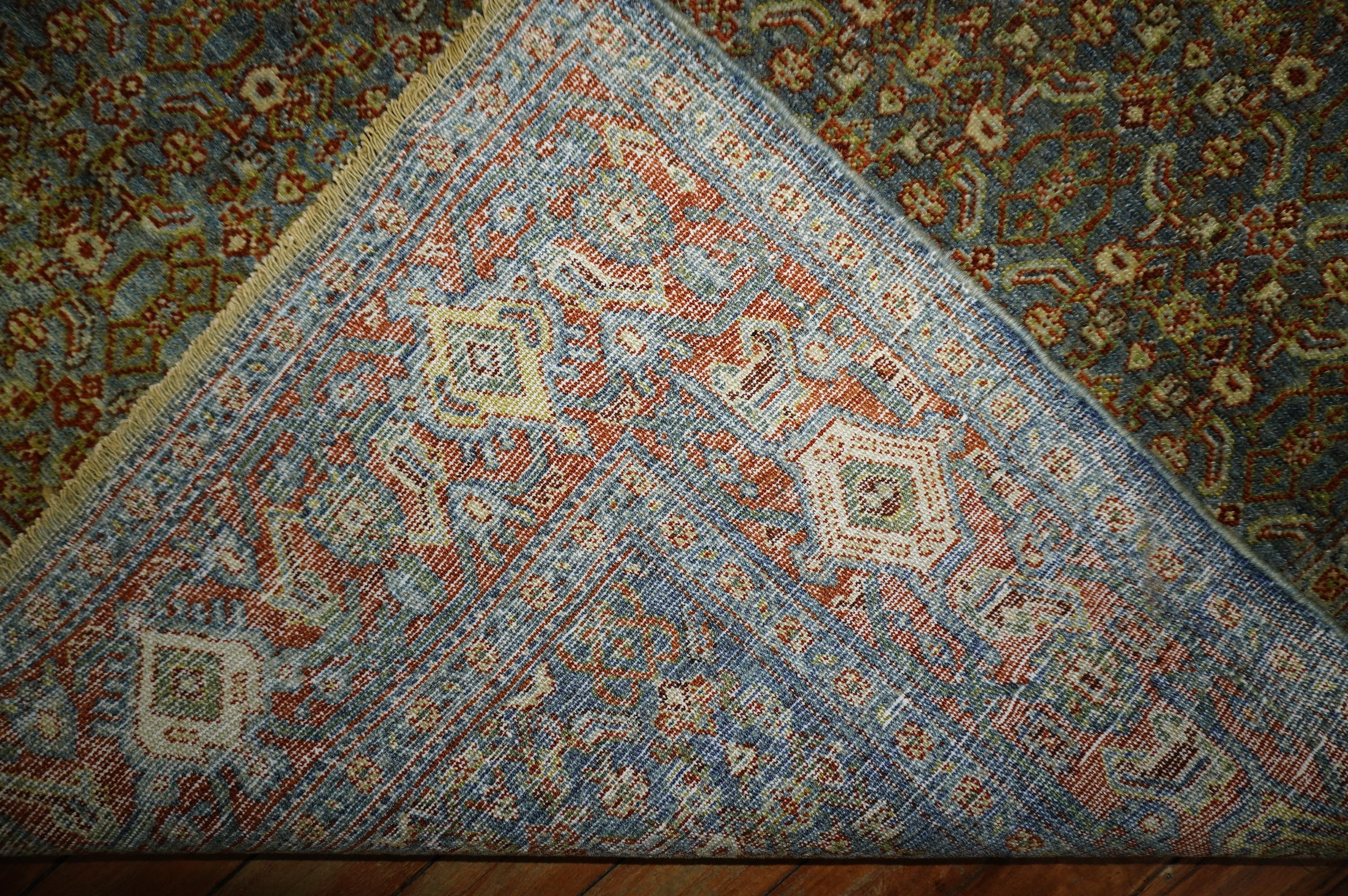 Wool Slate Blue Persian Senneh Wide Long Runner, Early 20th Century For Sale