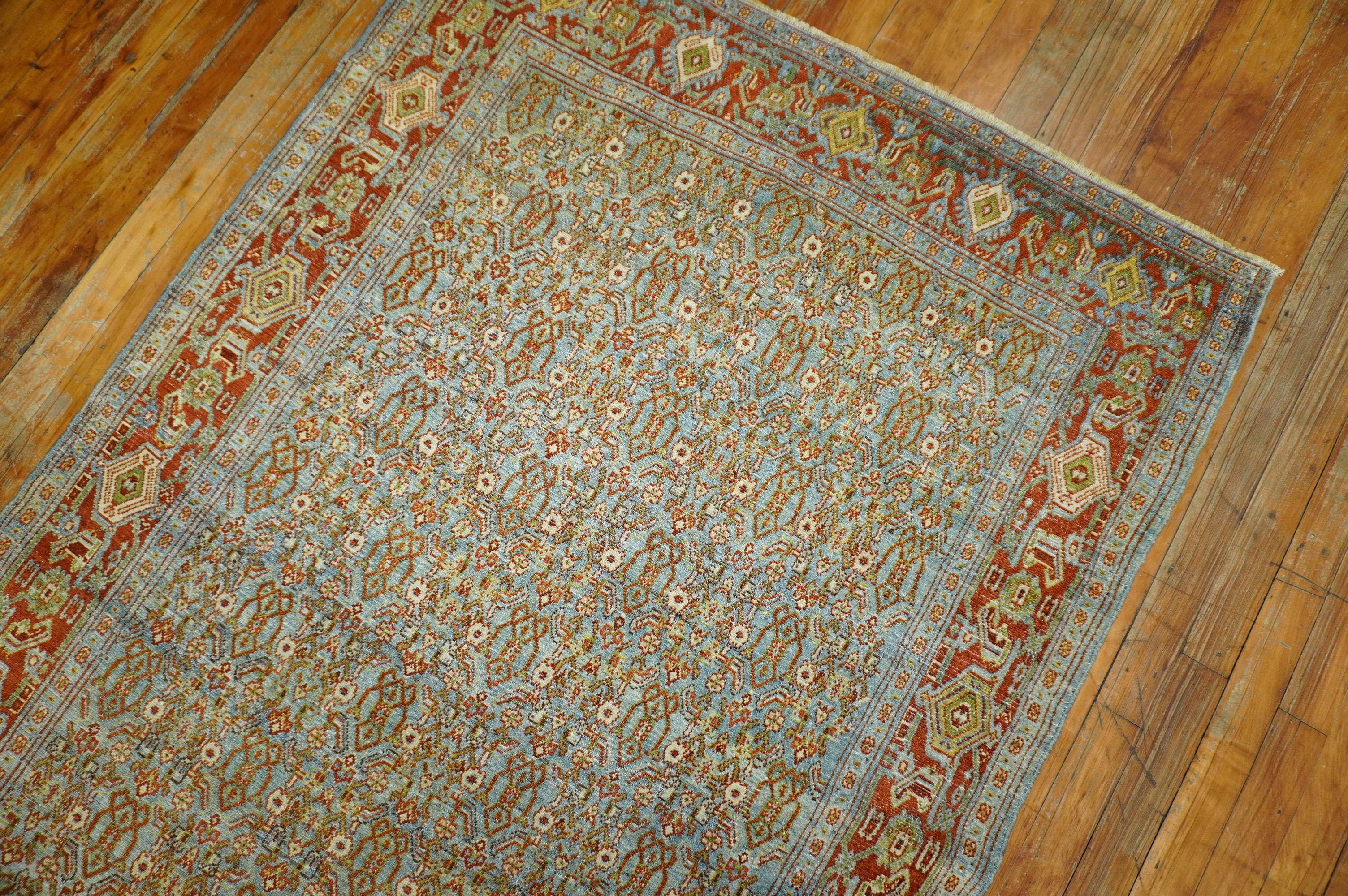 Slate Blue Persian Senneh Wide Long Runner, Early 20th Century For Sale 2