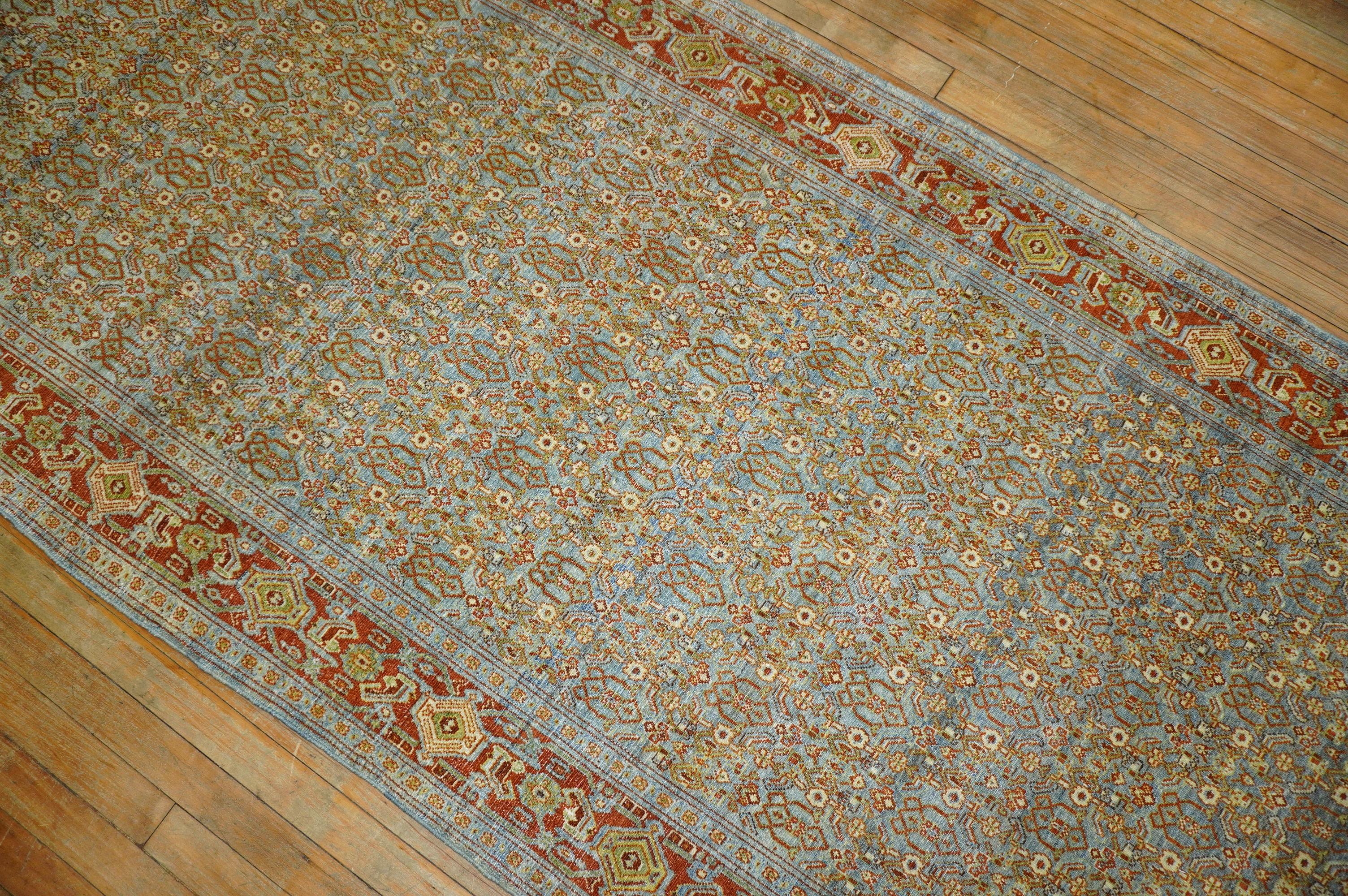 Slate Blue Persian Senneh Wide Long Runner, Early 20th Century For Sale 3