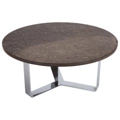 Round Brazilian Limestone and Chrome Coffee Table, c. 1970s