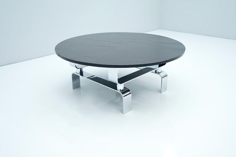 Mid-Century Modern Slate Coffee Table with a Chrome Base, France, 1970s For Sale